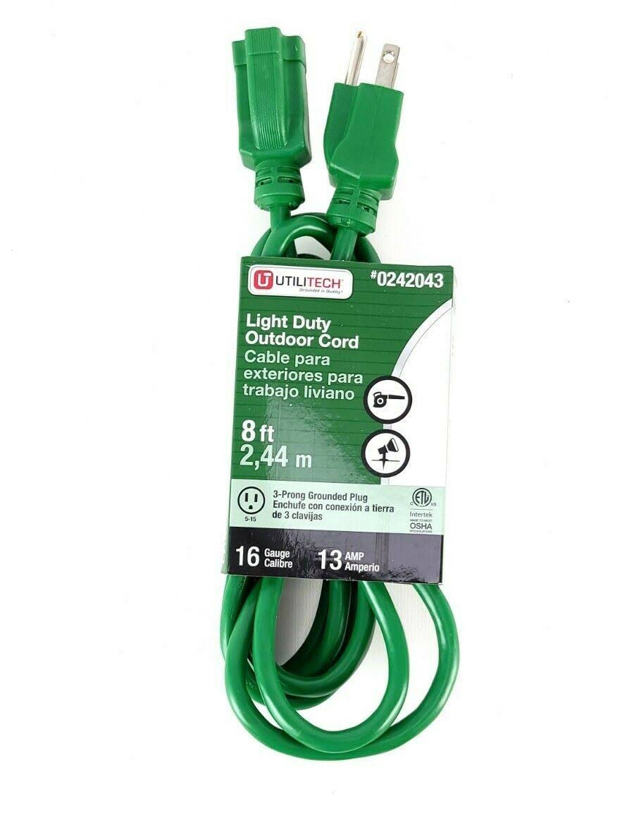 Utilitech 8-ft 13-Amp 16-Gauge Green Outdoor Extension Cord UT880608