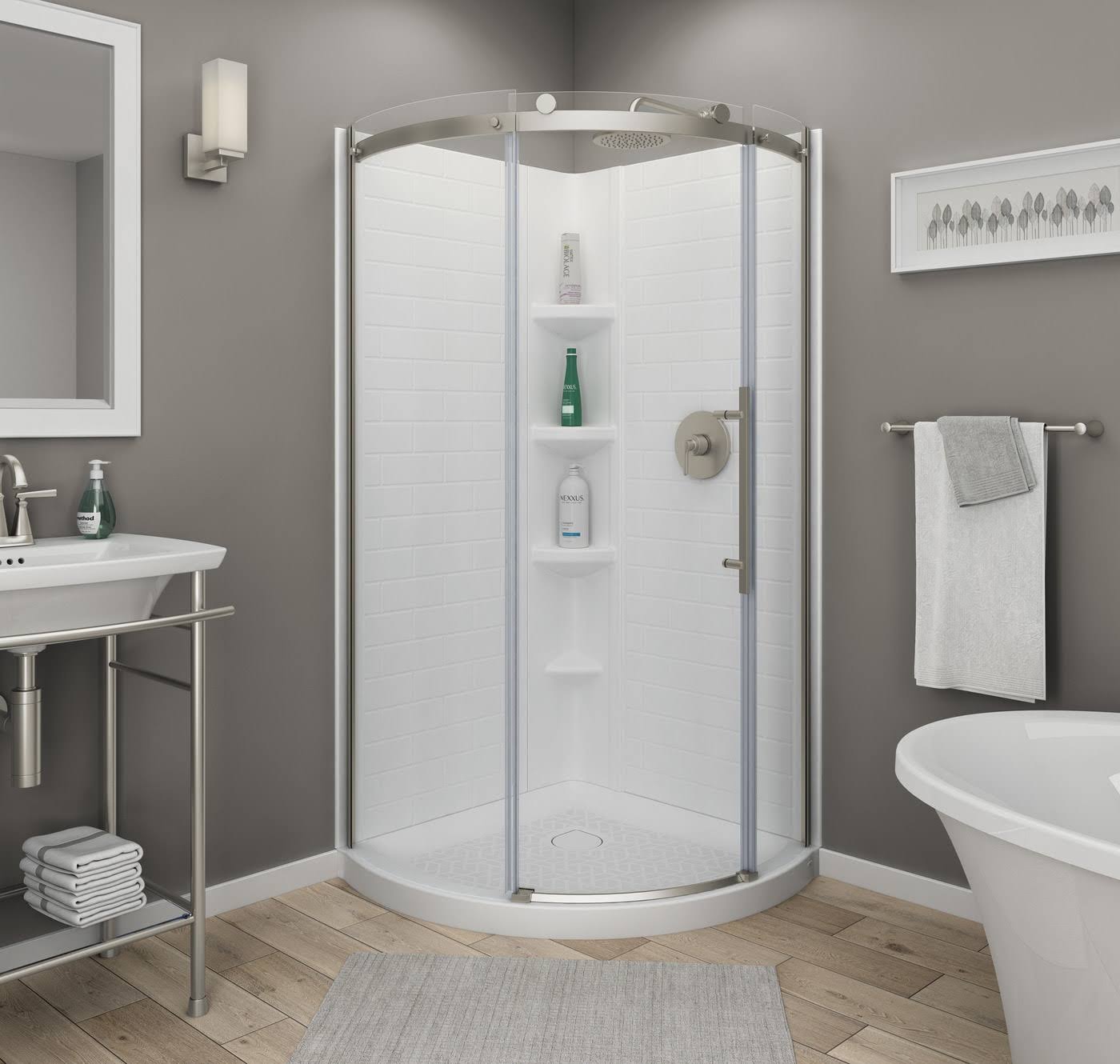 American Standard Elevate Brushed Nickel 34-5/8-in to 35-in x 72-in Frameless Hinged Soft Close Shower Door | AM00840400.295