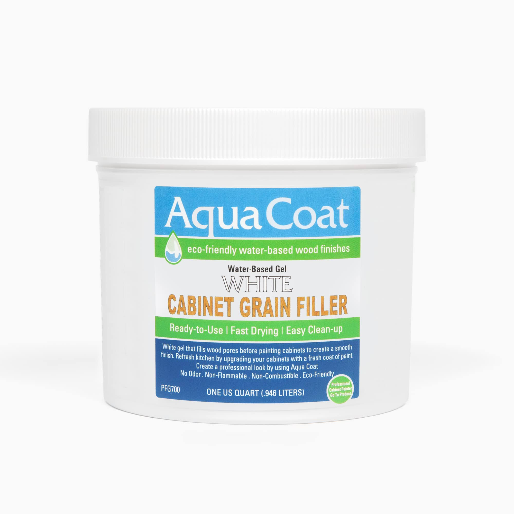 Aqua Coat, Best White Cabinet Wood Grain Filler, White Gel, Water Based, Low Odor, Fast Drying, Non Toxic, Environmentally Safe (Quart)