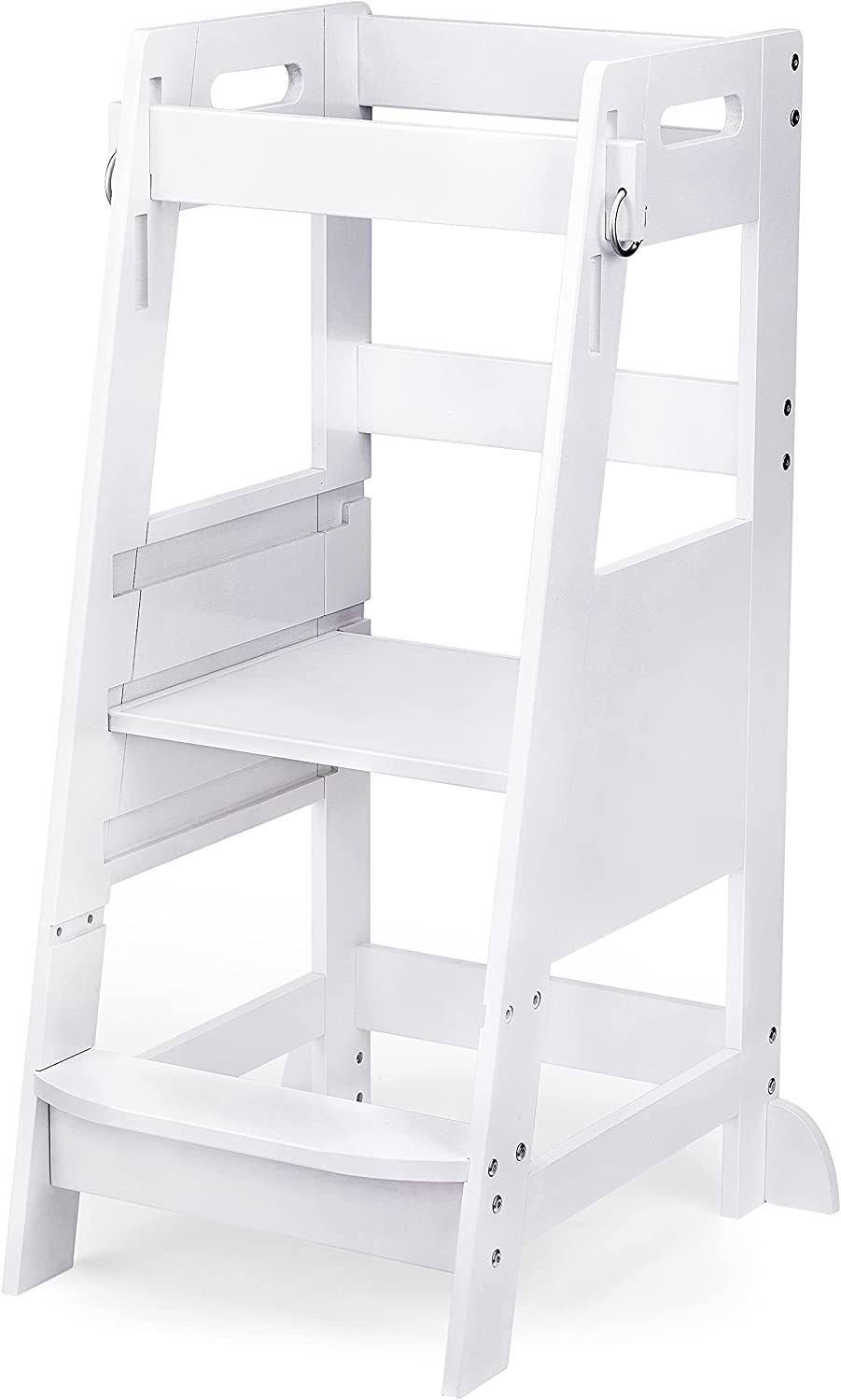 TOETOL Bamboo Toddler Kitchen Step Stool White Helper Standing Tower Height Adju