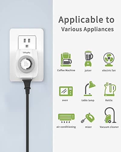 TiFFCOFiO Indoor Mechanical Outlet Timer 3 Prong Timers for Electrical Outlets 24-Hour Programmable Plug in Light Timer ETL Listed (1 Pack)