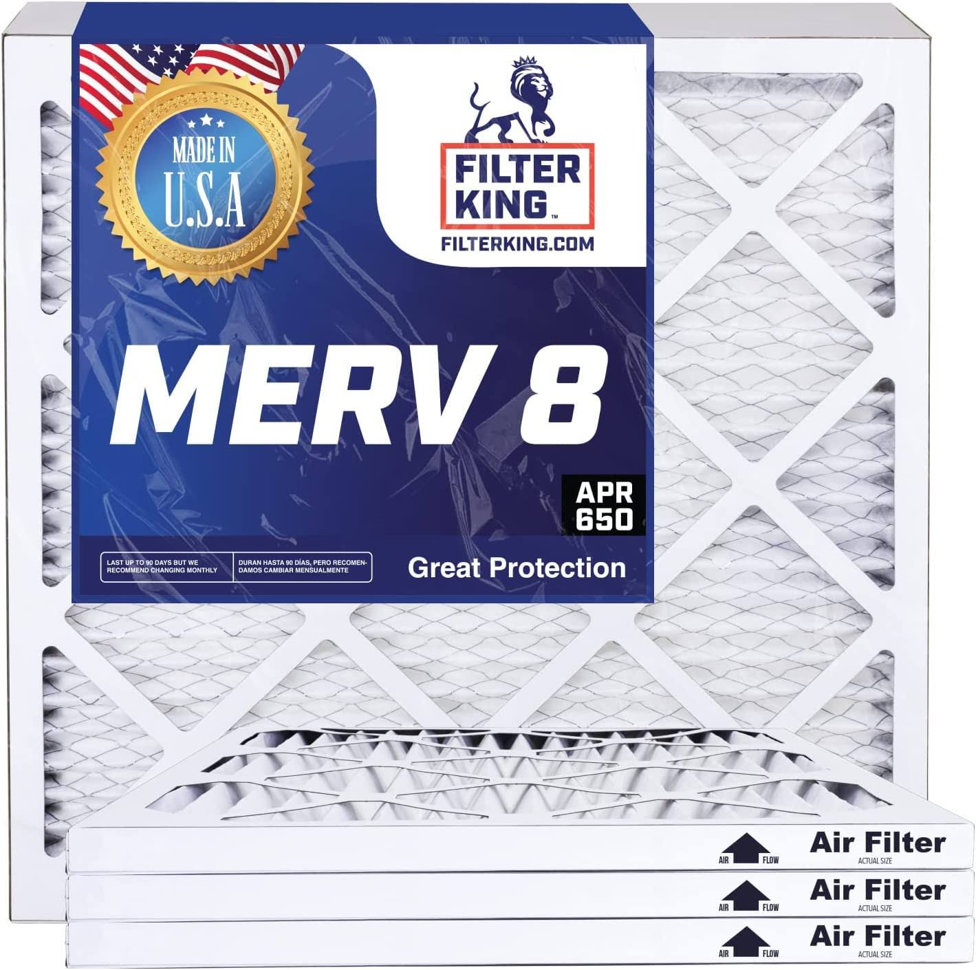 Filter King Air Filters 20x25x1 | 4-Pack | MERV 8 HVAC Pleated AC Furnace Filters | Air Purifier | Made in USA