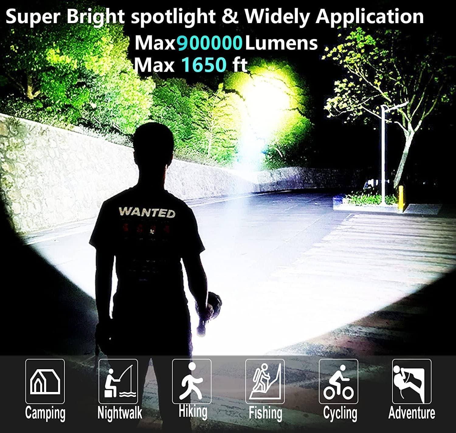 Rechargeable Spotlight, Super Bright 150000 Lumens LED Spot Lights Flashlight 8000 mAh Large Handheld Searchlight Long Lasting for Outdoor Hunting