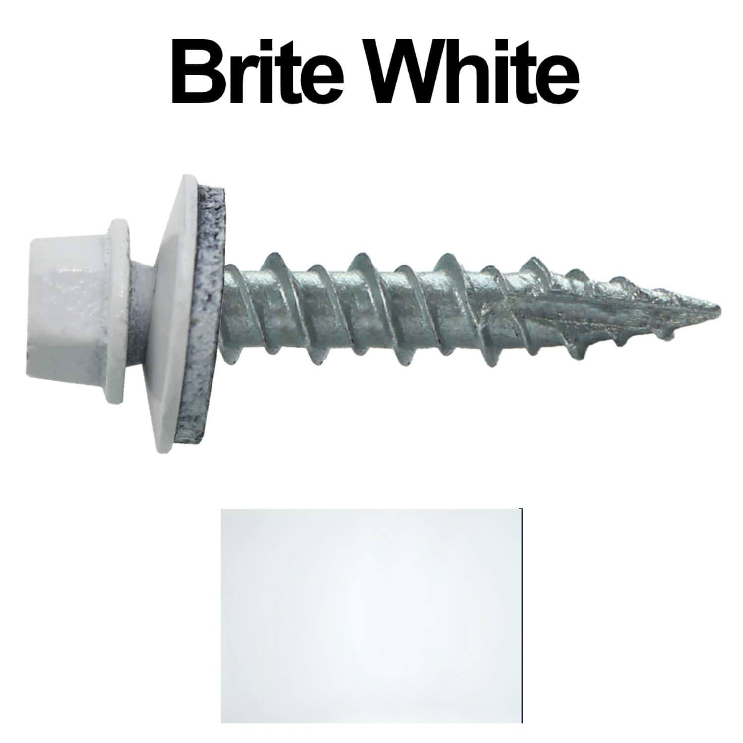 Jake Sales Metal Roofing Screws: (250) 10 x 1 Brite White Hex Head Sheet Metal Roof Screw Self Starting Metal to Wood Siding Screws EPDM Wa