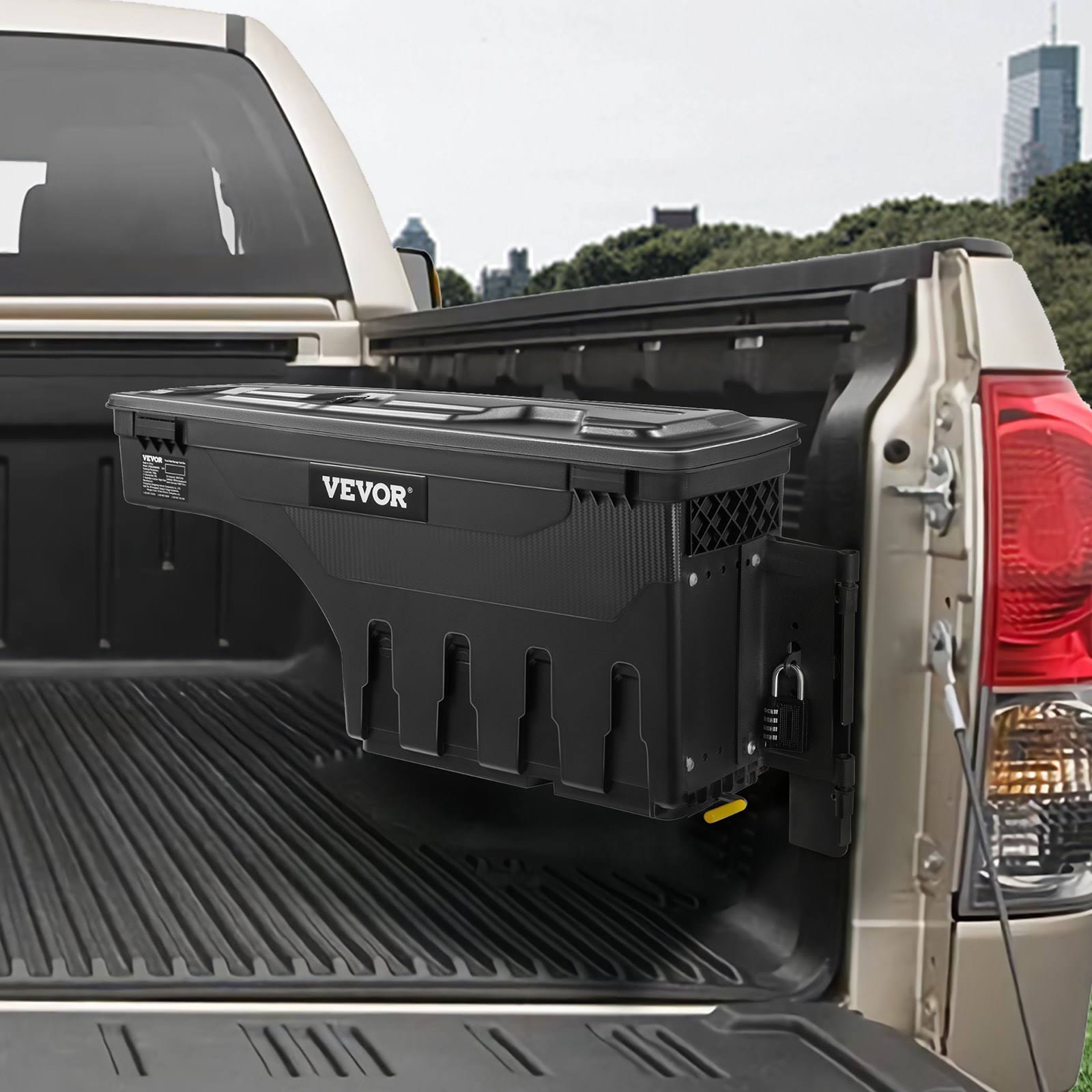 VEVOR Truck Bed Storage Box, Lockable Lid, Waterproof ABS Wheel Well Tool Box 6.6 Gal/20 L with Password Padlock, Compatible with Tundra 2007-2021, PA
