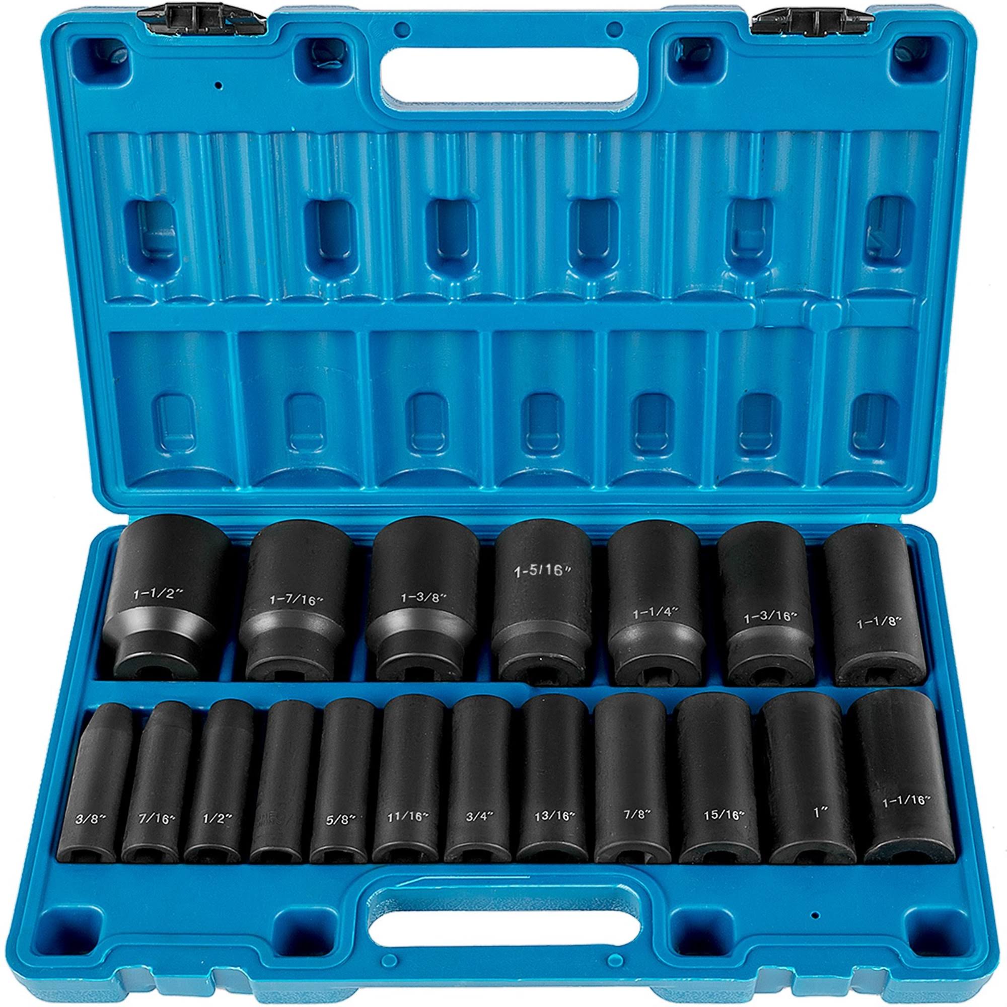 VEVOR Impact Socket Set 1/2 inch Drive 19pcs 3/8 inch to 1-1/2 inch Deep Length
