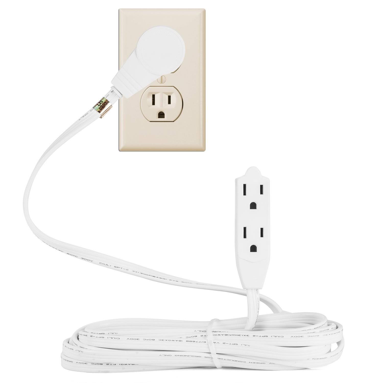 Maximm Cable 1 ft 360 Rotating Flat Plug Extension Cord/Wire, 16 AWG 12 inch Multi 3 Outlet Extension Wire, 3 Prong Grounded Wire- White- UL Listed