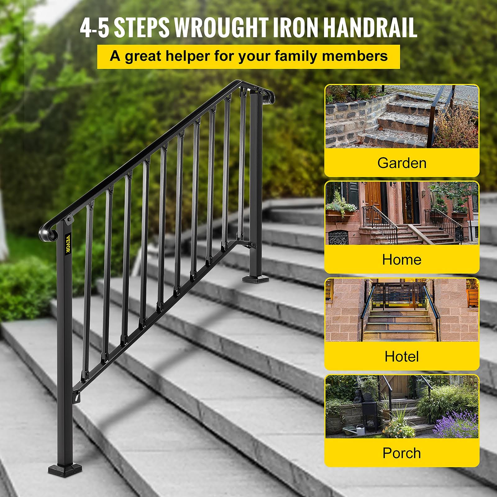 VEVOR Handrails Stair Railing 56-in x 2.4-in x 38.5-in Black Steel Deck Stair Rail Kit | LTFS4H5BHSTL00001V0