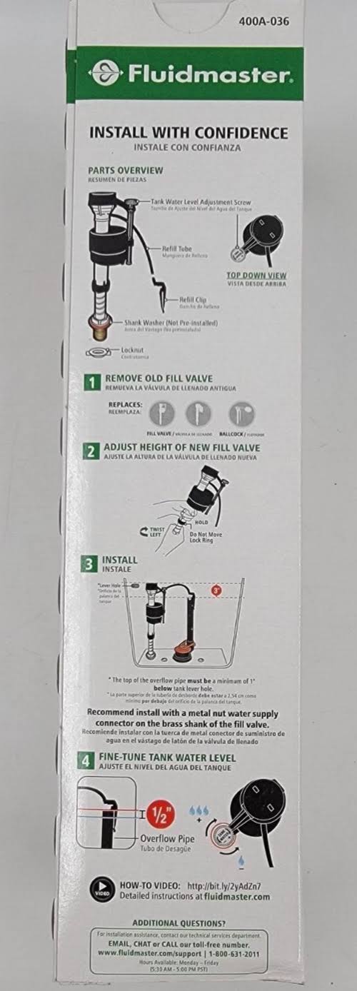 Fluidmaster 400A Universal Toilet Fill Valve with Brass Shank