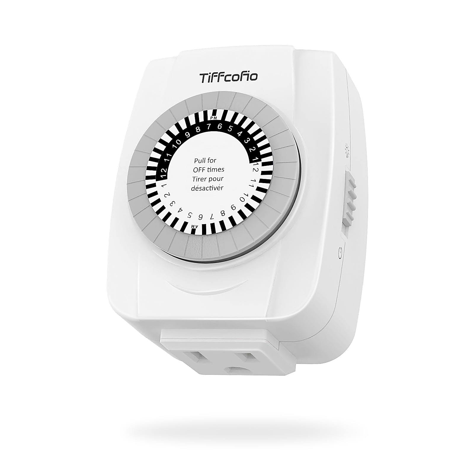 TiFFCOFiO Indoor Mechanical Outlet Timer 3 Prong Timers for Electrical Outlets 24-Hour Programmable Plug in Light Timer ETL Listed (1 Pack)