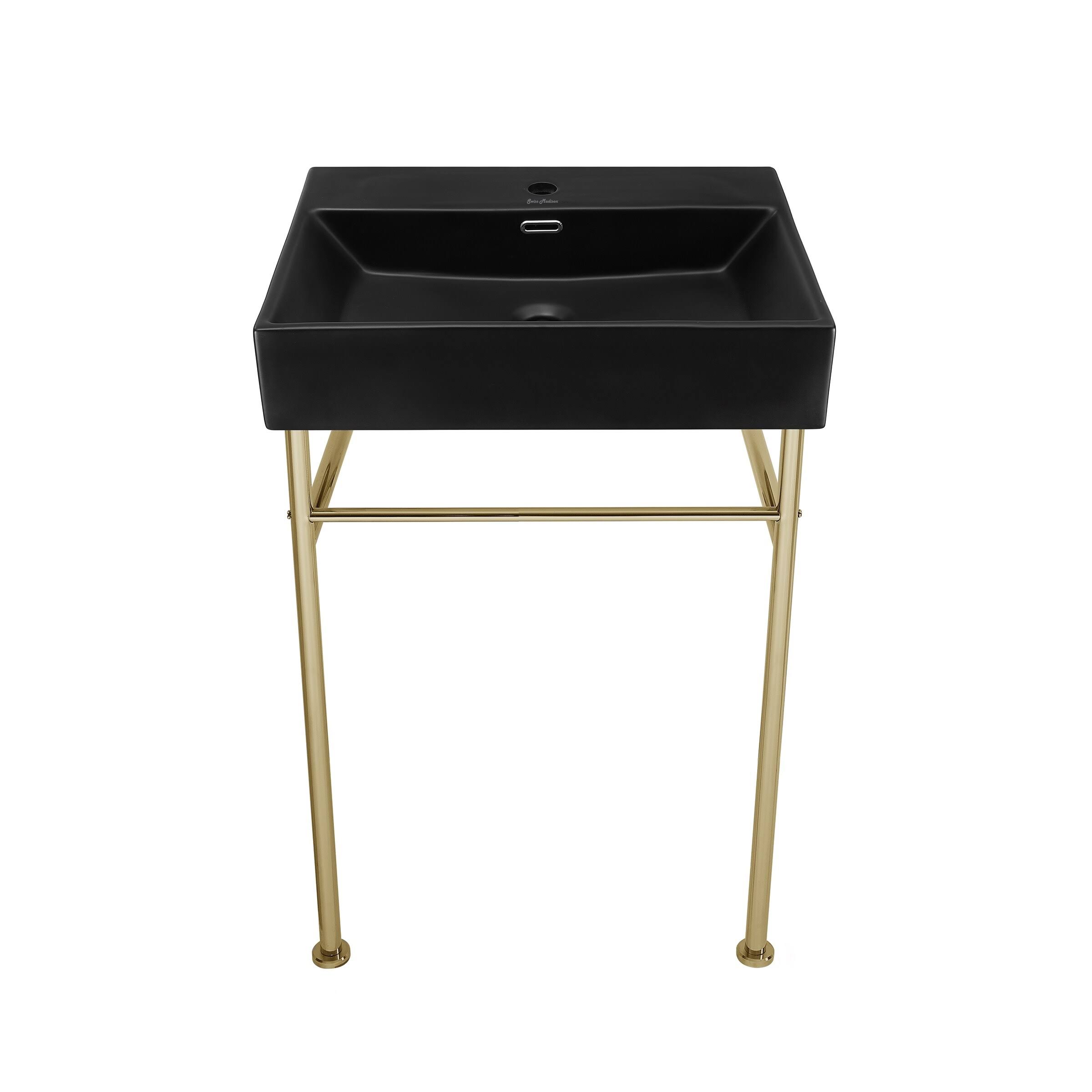 Swiss Madison Claire 24 Ceramic Console Sink Matte Black Basin Brushed Gold Legs