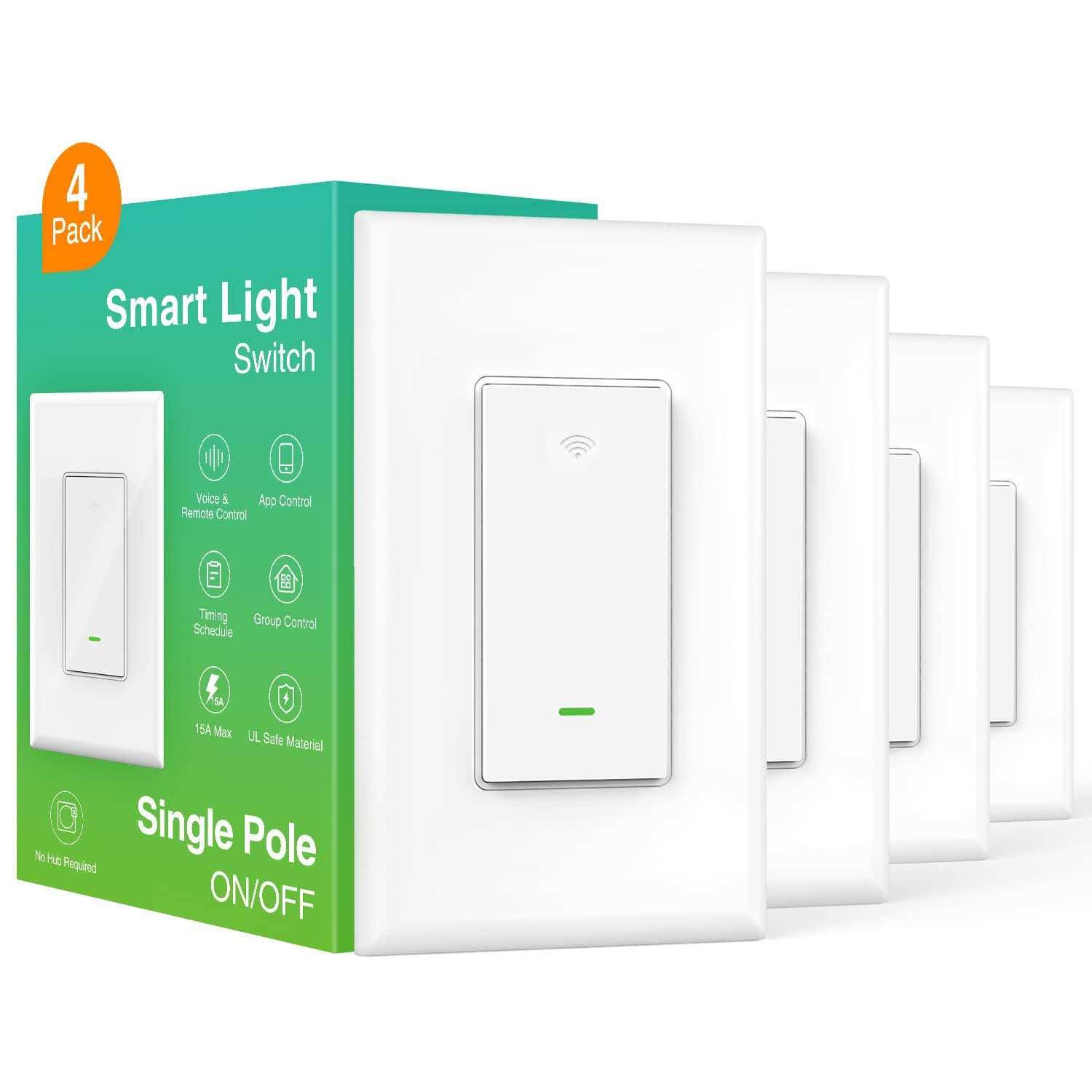 GHome Smart Switch, 2.4ghz Wi-Fi Switch Compatible with Alexa, Google, 4 Pack