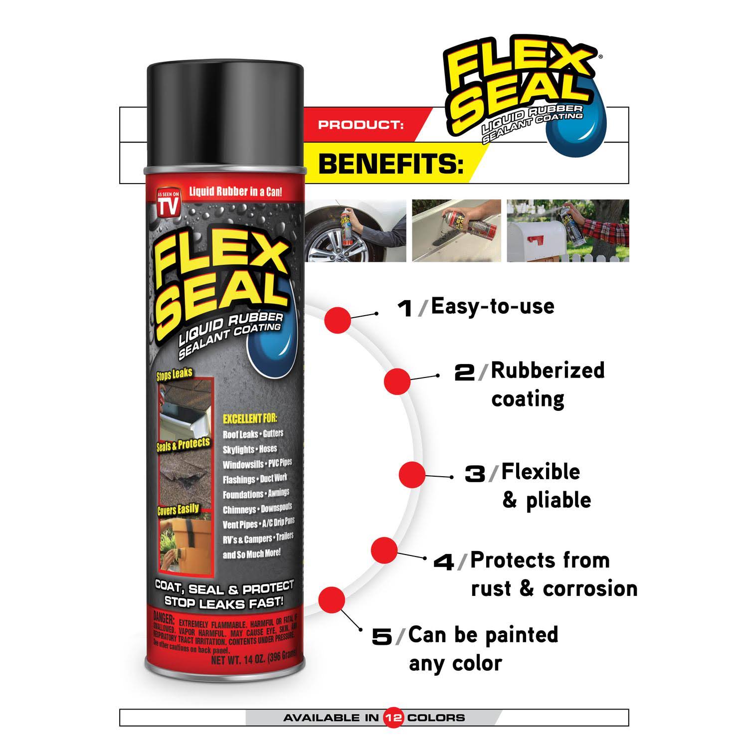 Flex Seal Liquid Rubber Sealant Coating, White, Minis- 2 oz