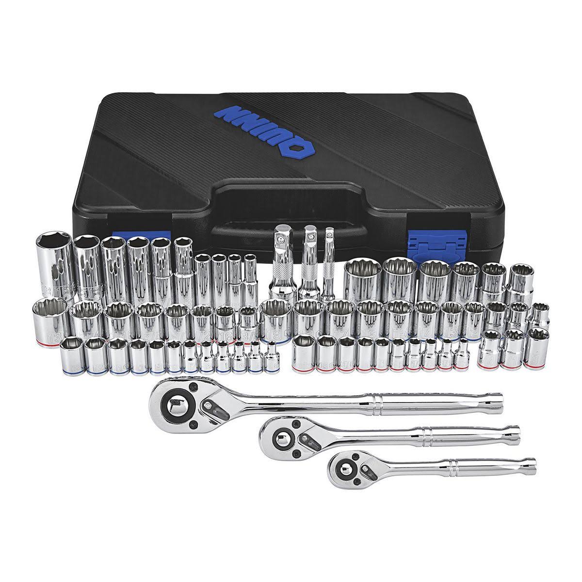 Quinn 1/4 in., 3/8 in., 1/2 in. Drive SAE and Metric Hi-Vis Socket Set, 66-Piece 64267