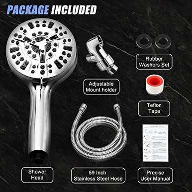 Likense High Pressure Shower Head with Handheld, 10 Spray Settings Water Saving Shower Heads with Stainless Steel Hose,Holder & PTFE Tape, Wider