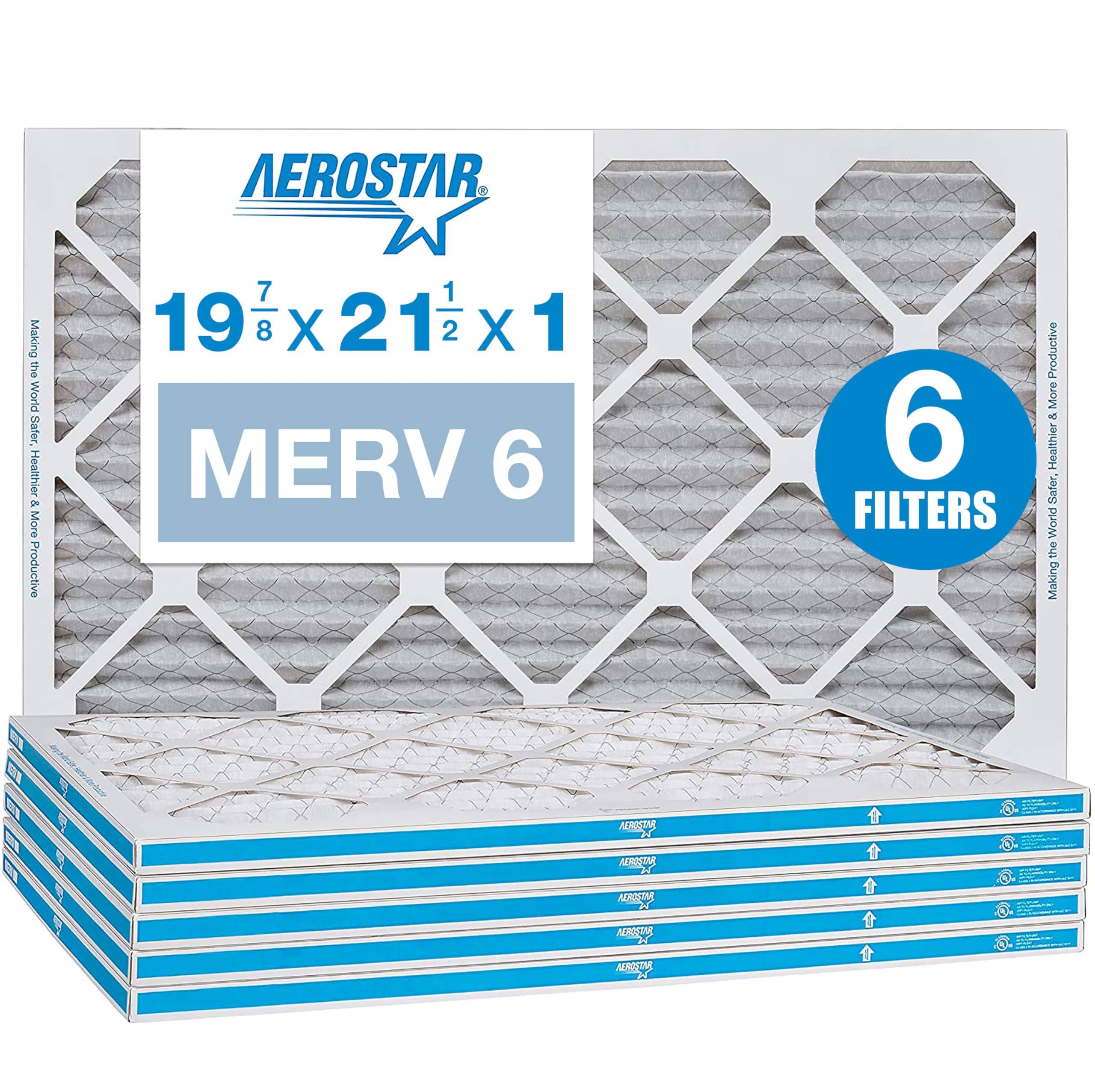 Aerostar 19 7/8 x 21 1/2x1 MERV 6 Pleated Air Filter, AC Furnace Air Filter, 6 Pack (Actual Size: 19 7/8