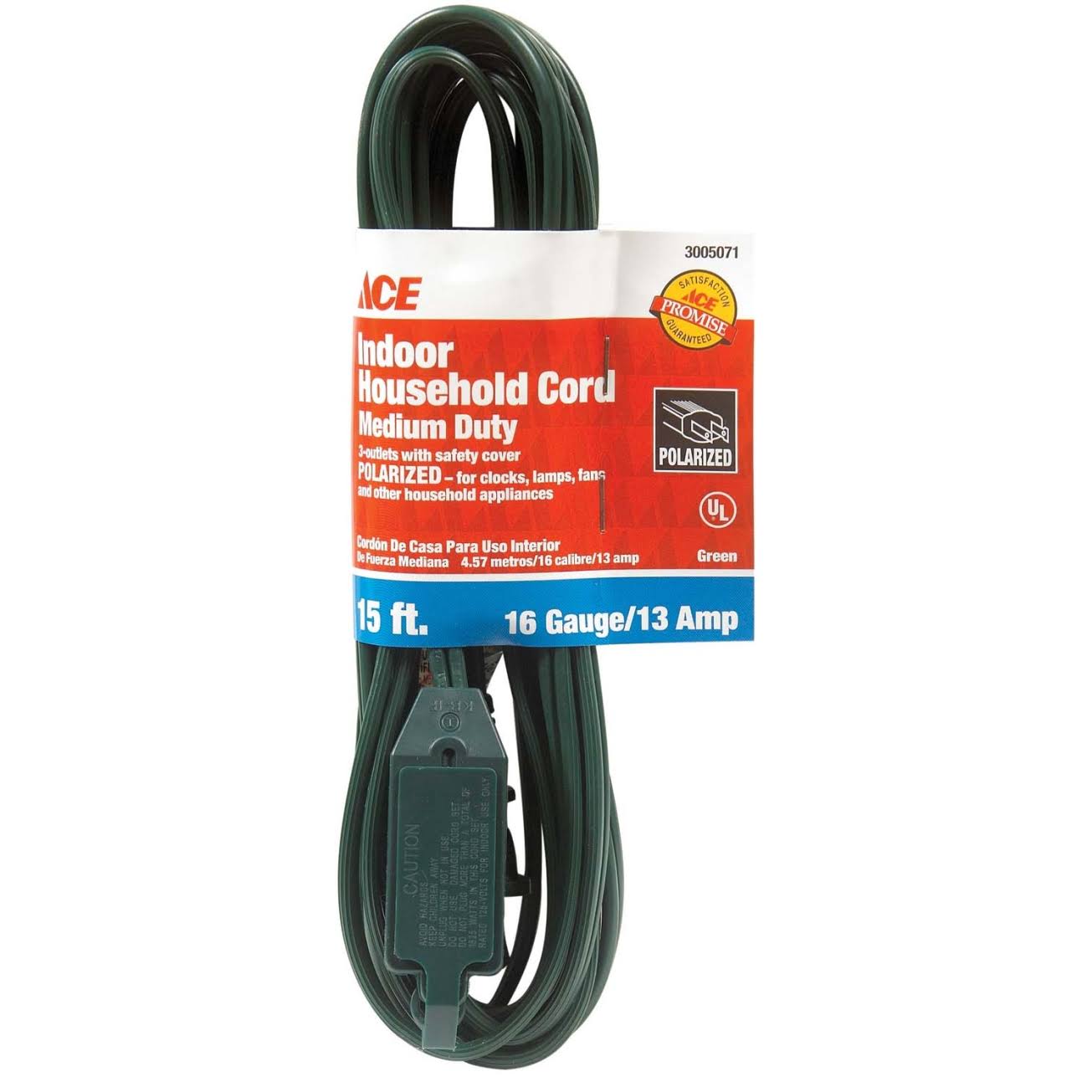 Ace Indoor 15 ft. L Green Extension Cord 16/2 SPT-2