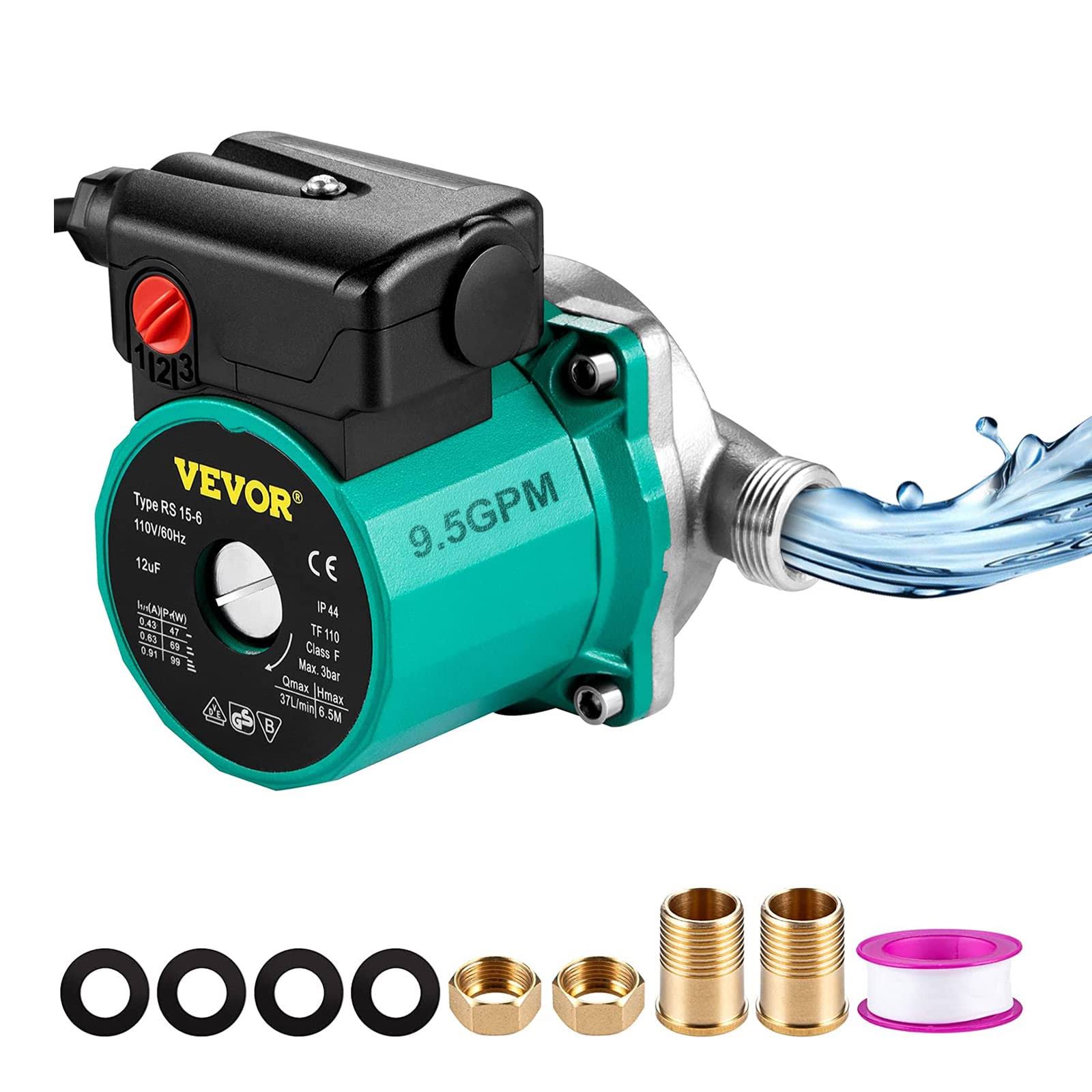 VEVOR Hot Water Recirculating Pump, 93W 110V Water Circulator Pump, Automatic Start Circulating Pump NPT 3/4