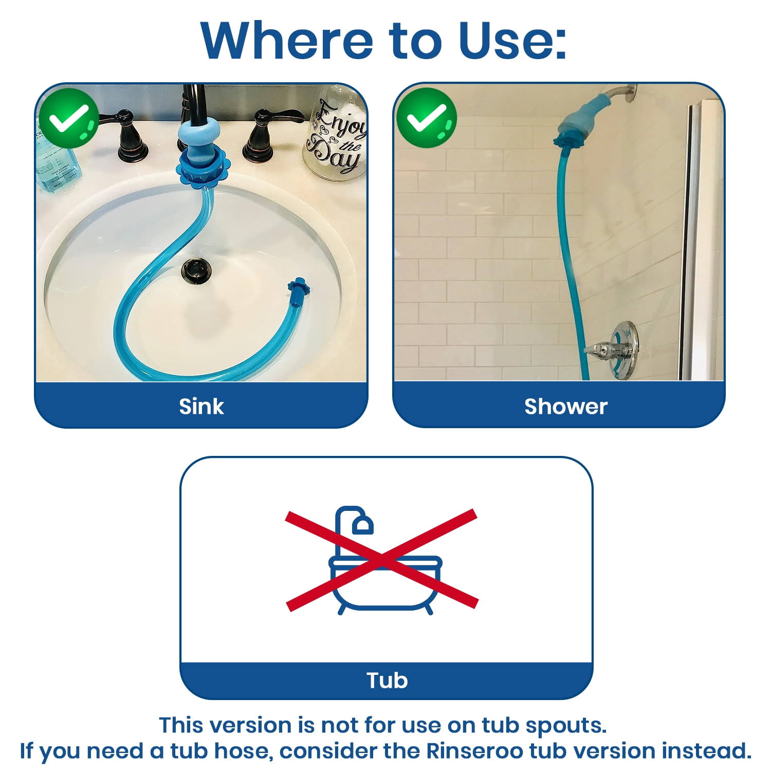 Rinseroo XL: 6 Foot Slip-On, Handheld Showerhead Attachment Hose for SinkShower. No Install, Detachable Shower Head Sprayer. for