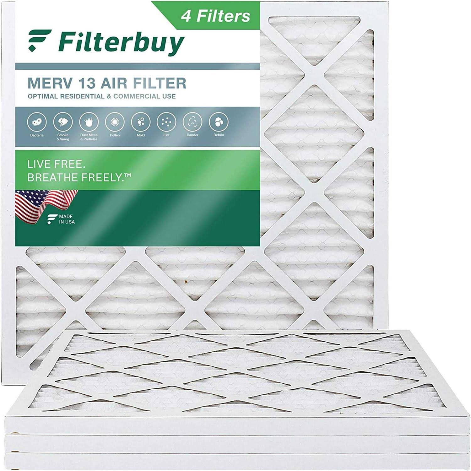 AFB20x20x1M13pk4Filterbuy 20x20x1 Air Filter MERV 13, Pleated HVAC AC Furnace Filters Replacement (Set of 4)