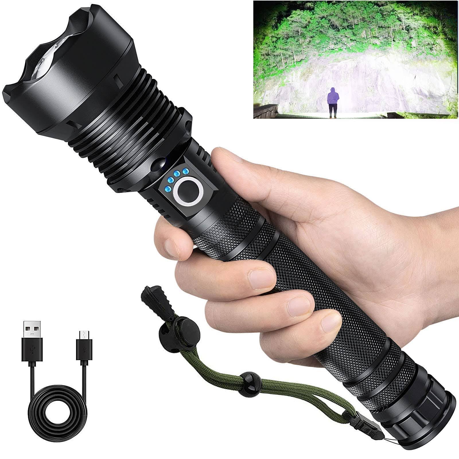 Lylting Rechargeable Flashlights 250,000 Lumens, Super Bright LED Flashlight High Lumens with USB Cable, 5 Modes Waterproof Flashlight Powerful Flash
