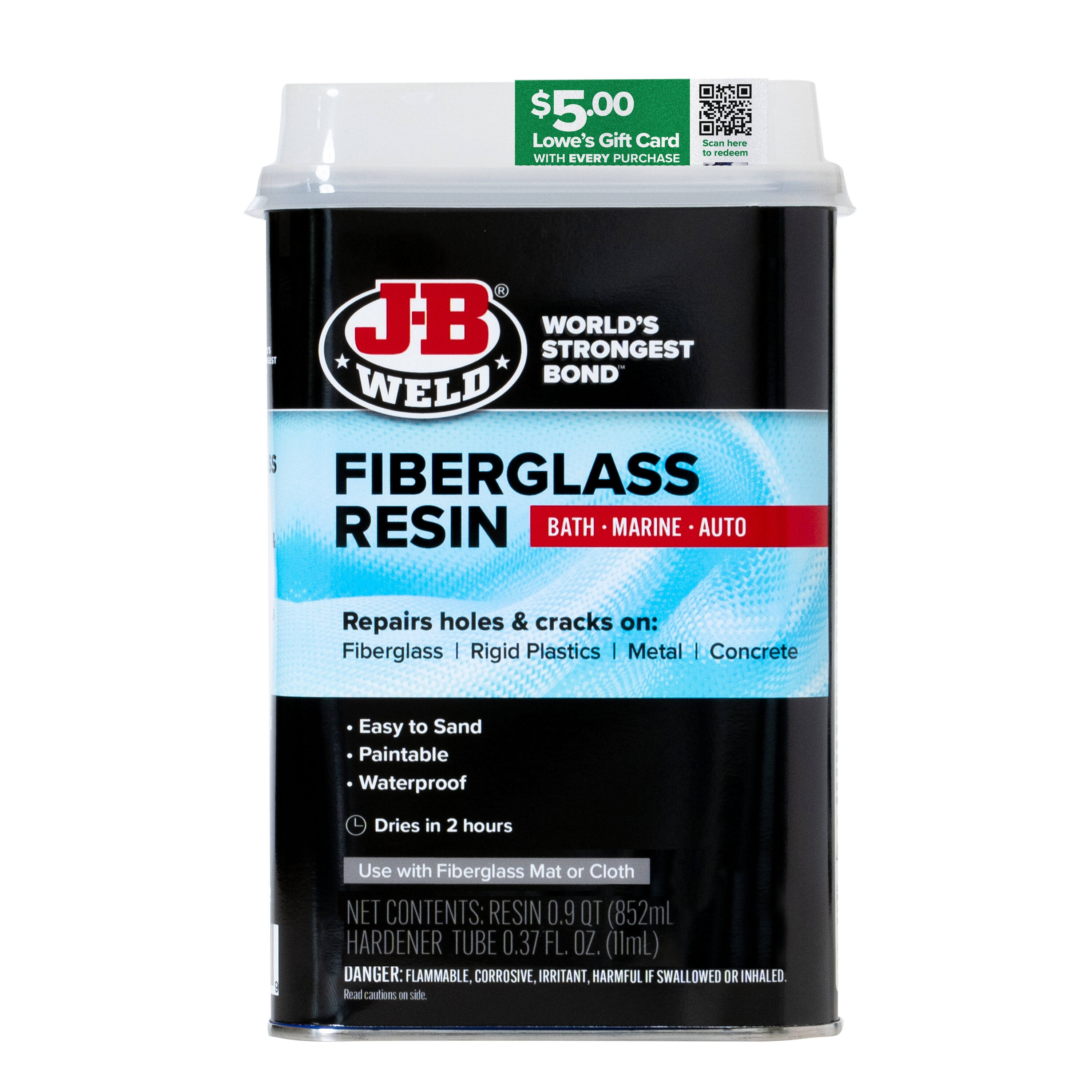 J-B Weld Fiberglass Resin- Quart- Bath, Marine & Auto