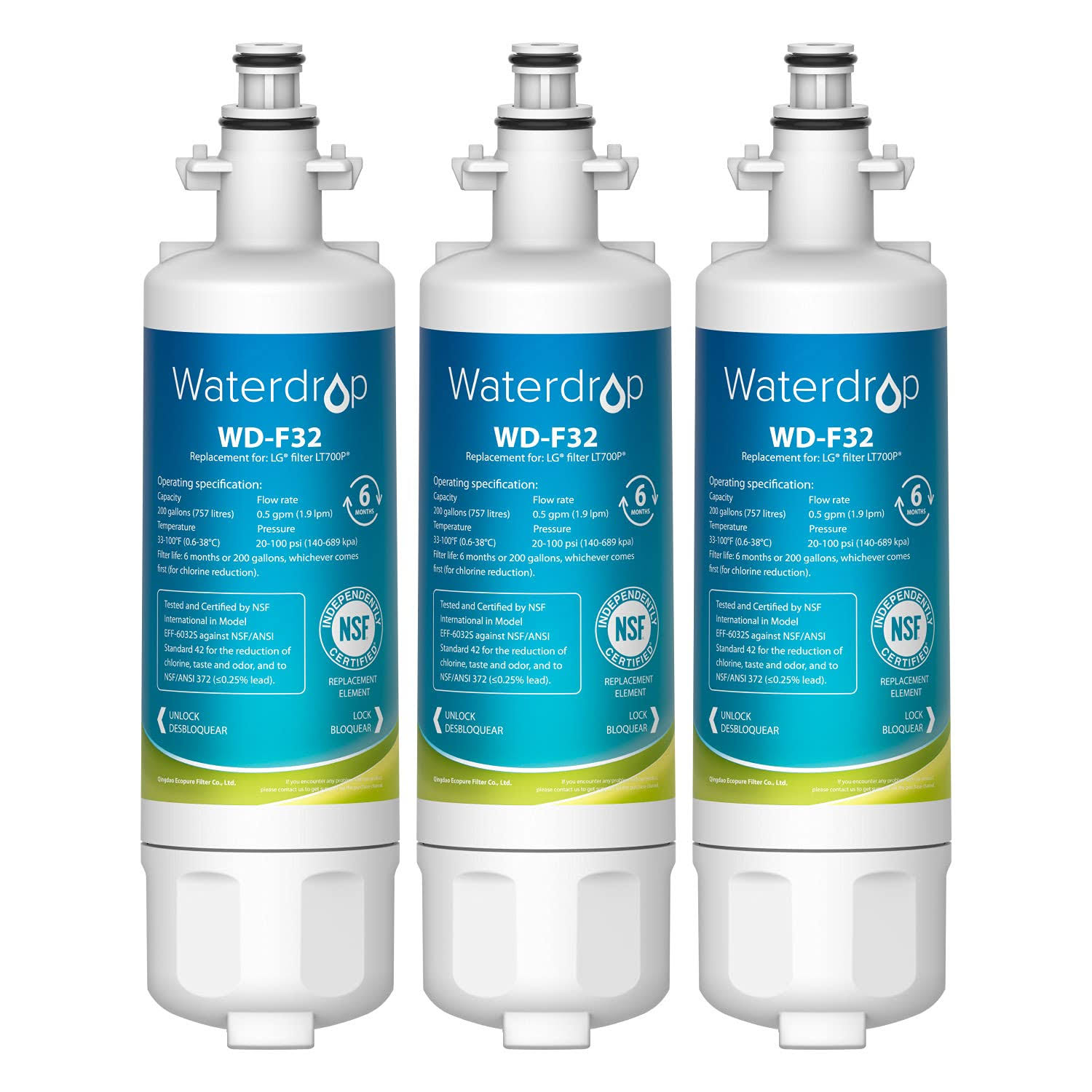 3 Pack Waterdrop Lt700p Replacement for LG ADQ36006101 Kenmore 469690 Refrigerator Water Filter