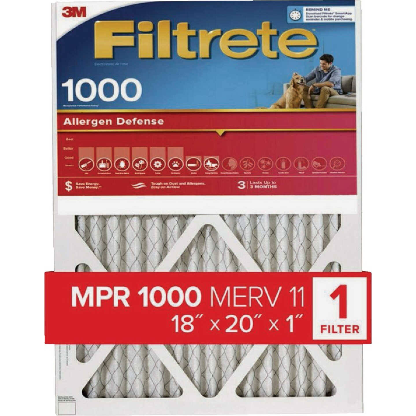 3M Air Cleaning Filter, Electrostatic, MPR 1000, Allergen Defense
