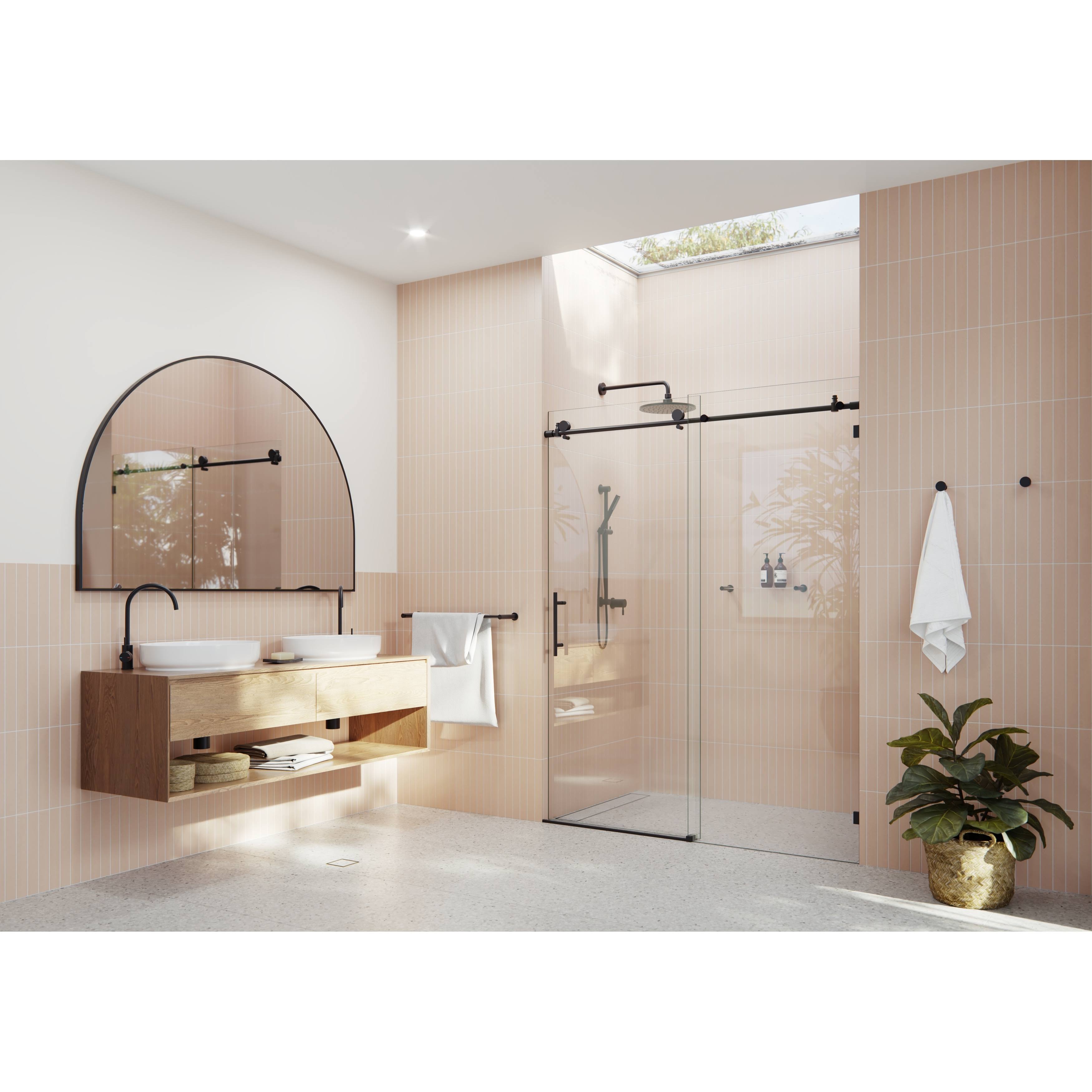 Glass Warehouse 56-in 60-in x 78-in Frameless Sliding Shower Door Matte Black Stainless Steel | GW-SLD-60-MB