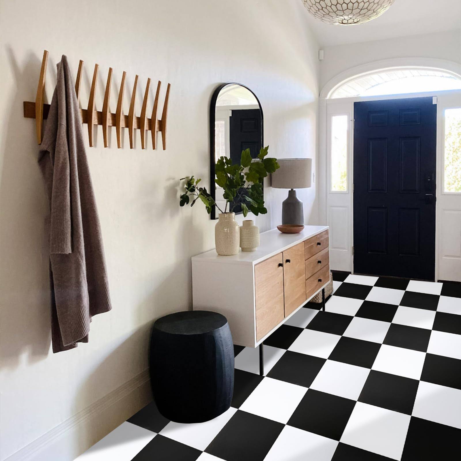 Alow Vinyl Flooring Peel and Stick Floor Tile/Coverings 12inx12in Easy to Install and Waterproof for Bathroom and Kitchen (10 Pcs, Black and White)