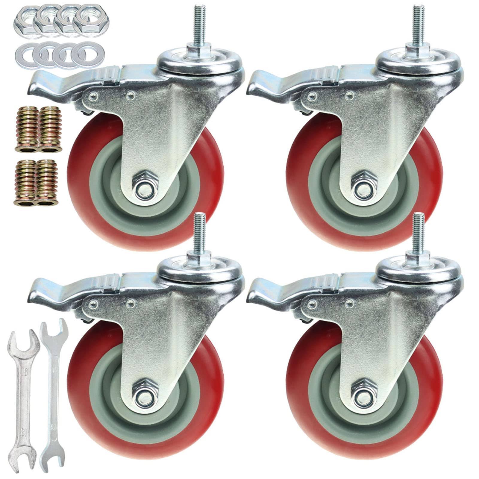 AOZEL Heavy Duty Stem Caster Wheels Double Bearing PU Castors No Noise Swivel Casters AZL0014