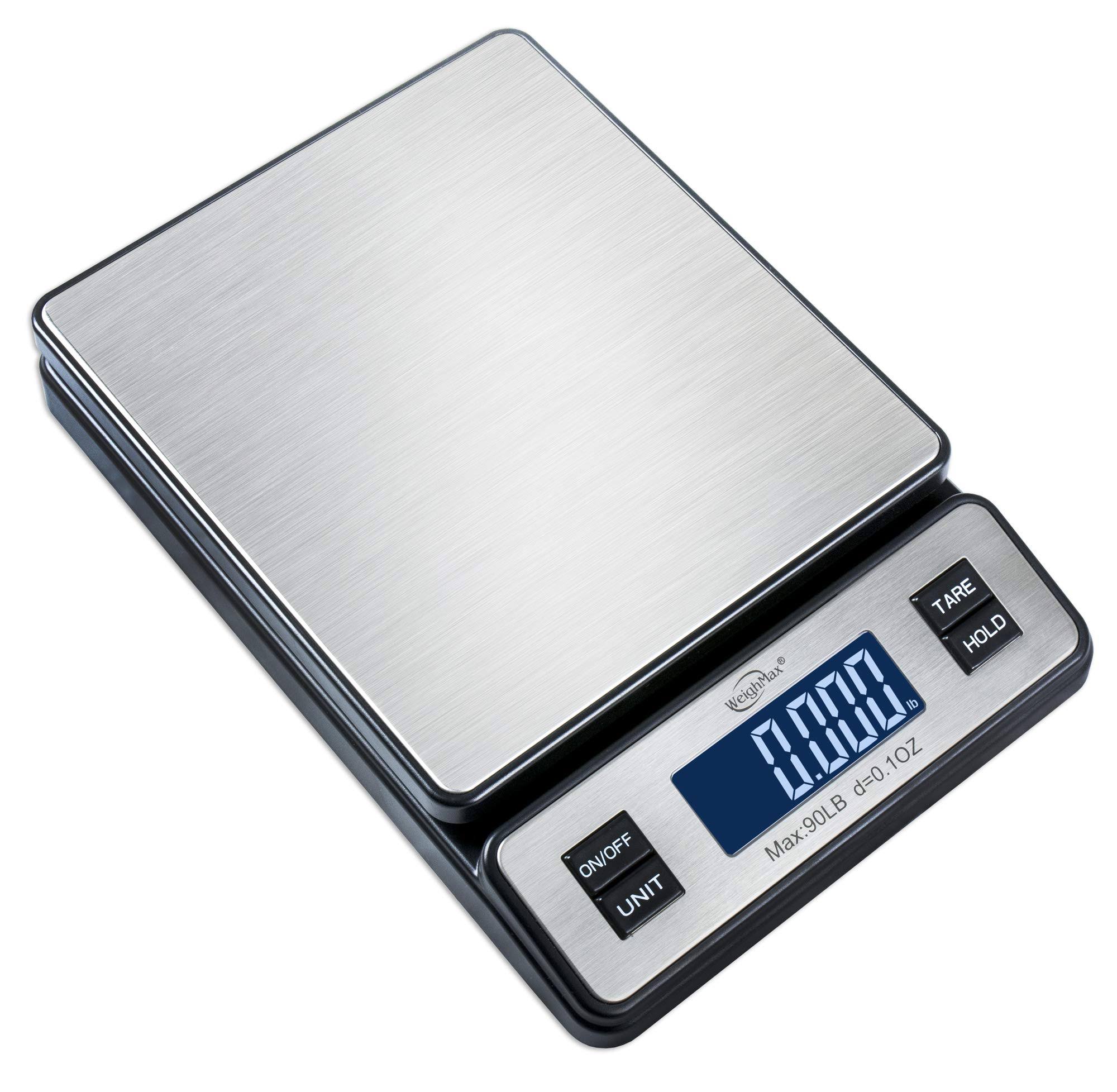 Weighmax W-2809 90 lb x 0.1 oz Durable Stainless Steel Digital Postal Scale Shipping Scale with AC Adapter
