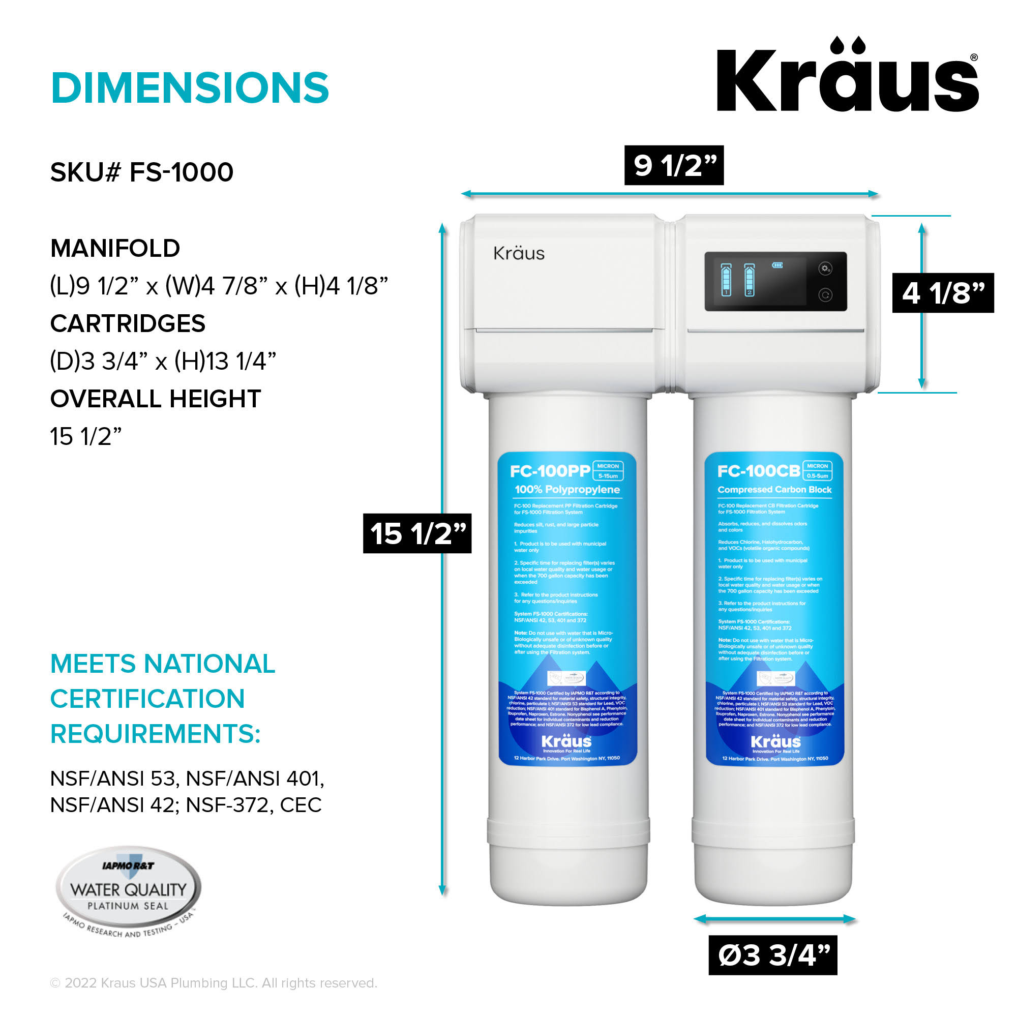 Kraus FS-1000-KFF-1610SFS Bolden 2-in-1 Commercial Style Pull-Down Single Handle Water Filter Kitchen Faucet with Purita 2-Stage Under-Sink Filtration