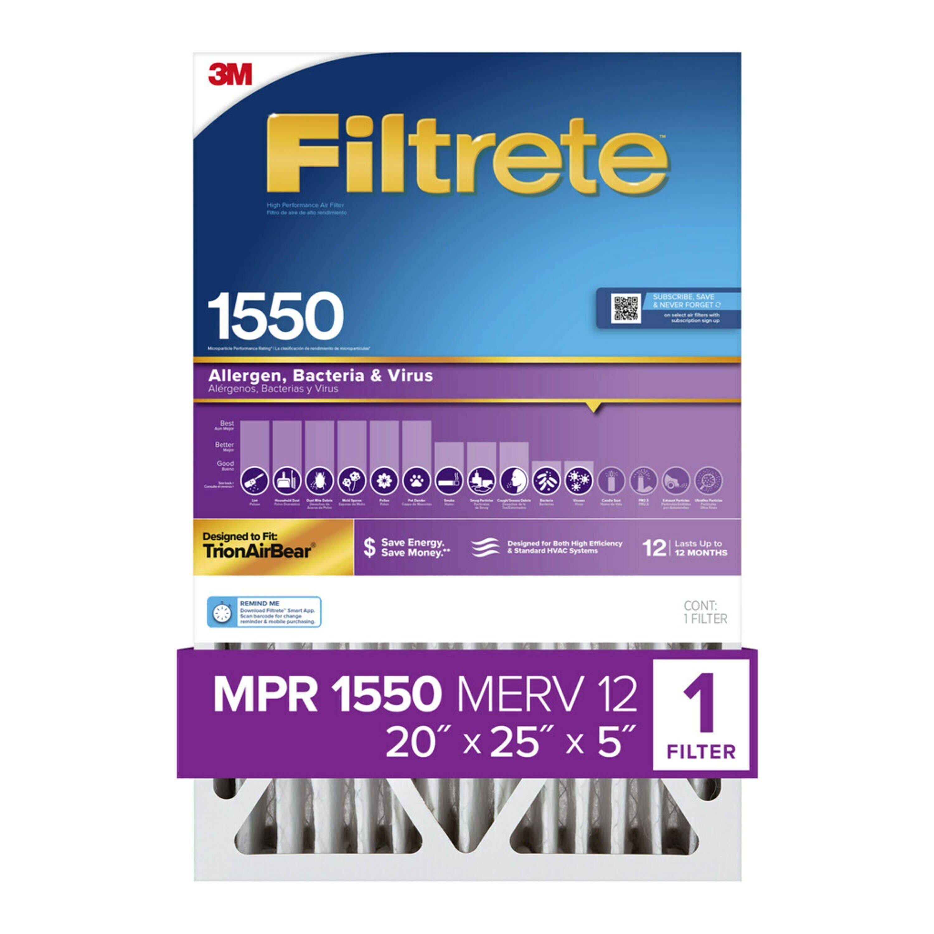 Filtrete 20-in x 25-in x 5-in 1550 MPR Ultra Allergen Electrostatic Pleated Air Filter | LOWEDP035IN2