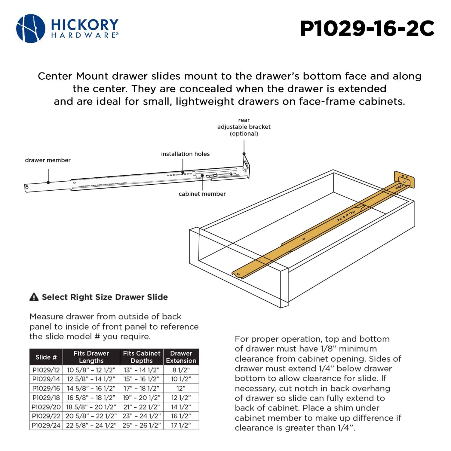 Hickory Hardware 16 in. Cadmium Center Mount Drawer Slide