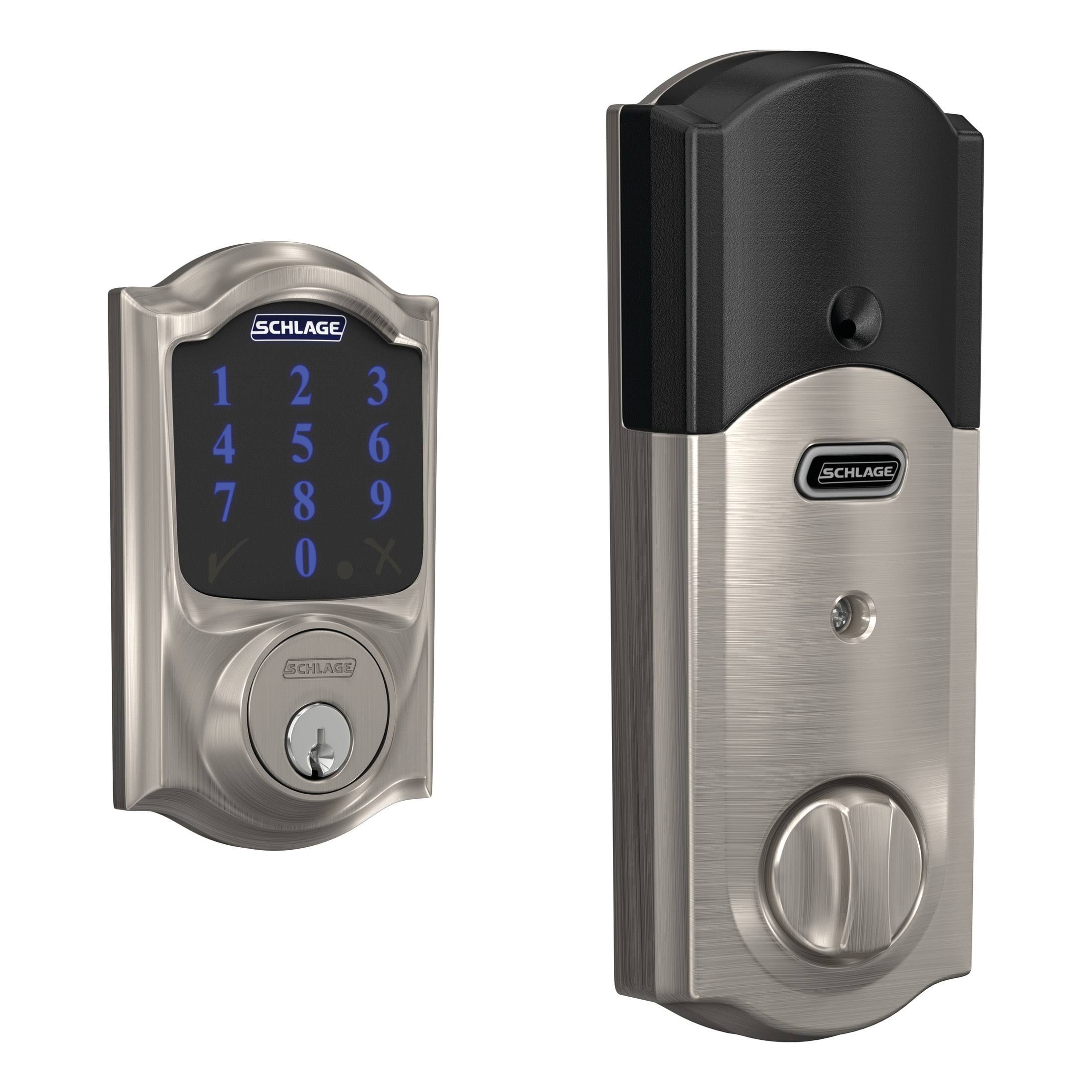 Schlage BE469NX-CAM Connect Camelot Touchscreen Electronic Deadbolt with Built-in Alarm and Z-Wave Plus Technology Satin Nickel Deadbolt Keyless Entry
