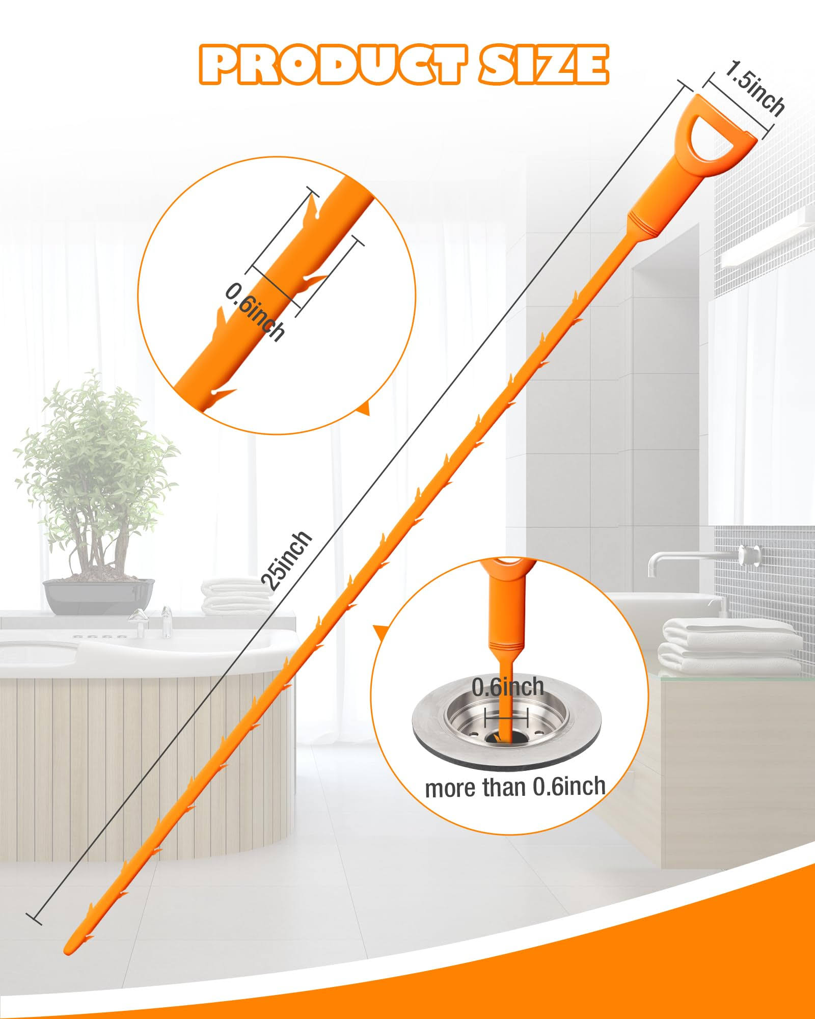 VILINLEE 25 inch Sink Snake Drain Clog Remover Tool,6 Pack Drain Cleaner Hair Clog Remover Tool, Drain Hair Remover Plumbers Snake, Drain Cleaner