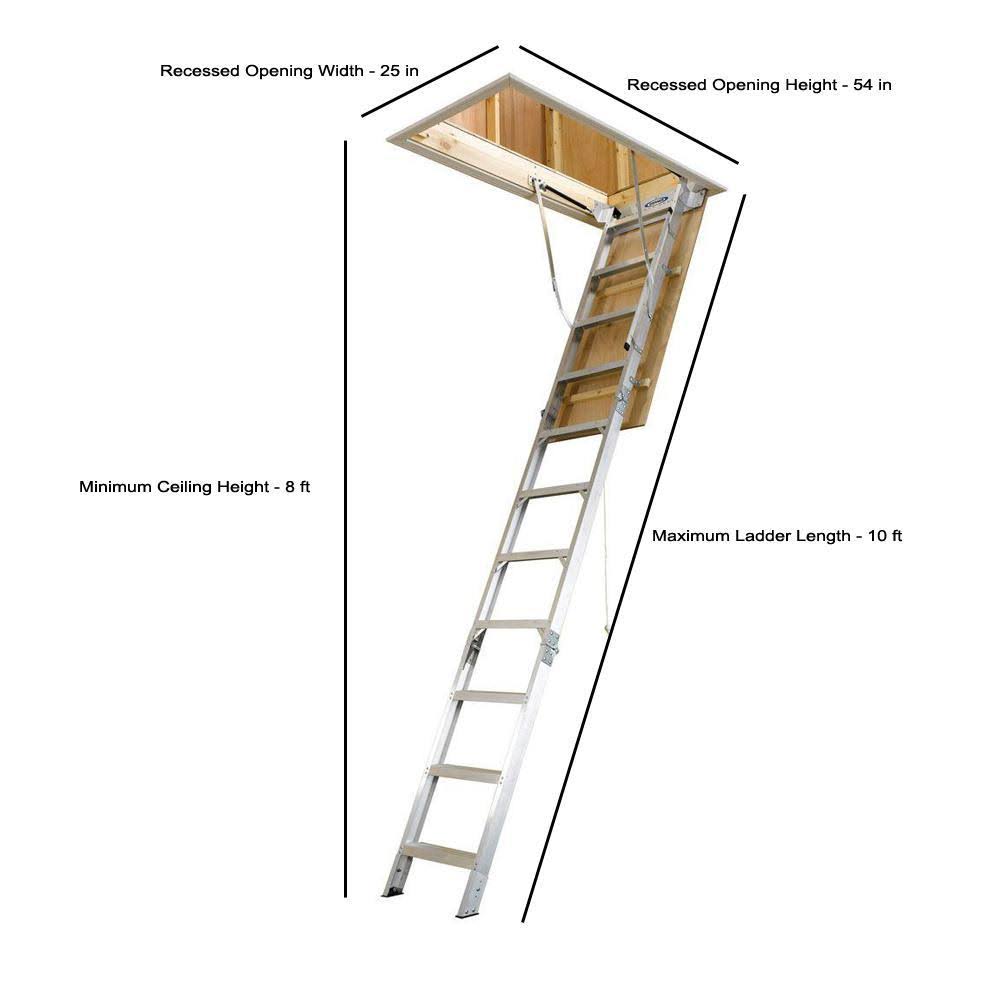 Werner 8 ft.- 10 ft. 25 in. x 54 in. Aluminum Attic Ladder with 375 lb. Load