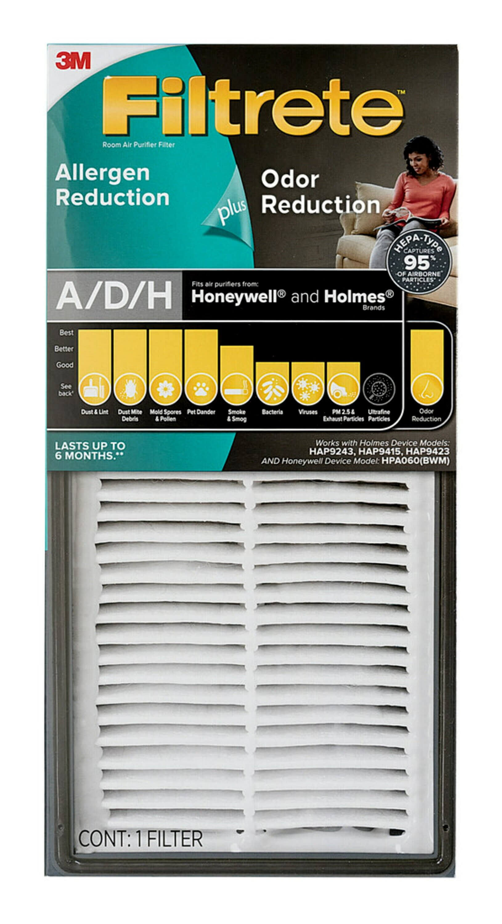 Filtrete A/d/h Allergen Reduction + Odor Defense HEPA-Type Room Air Purifier Filter