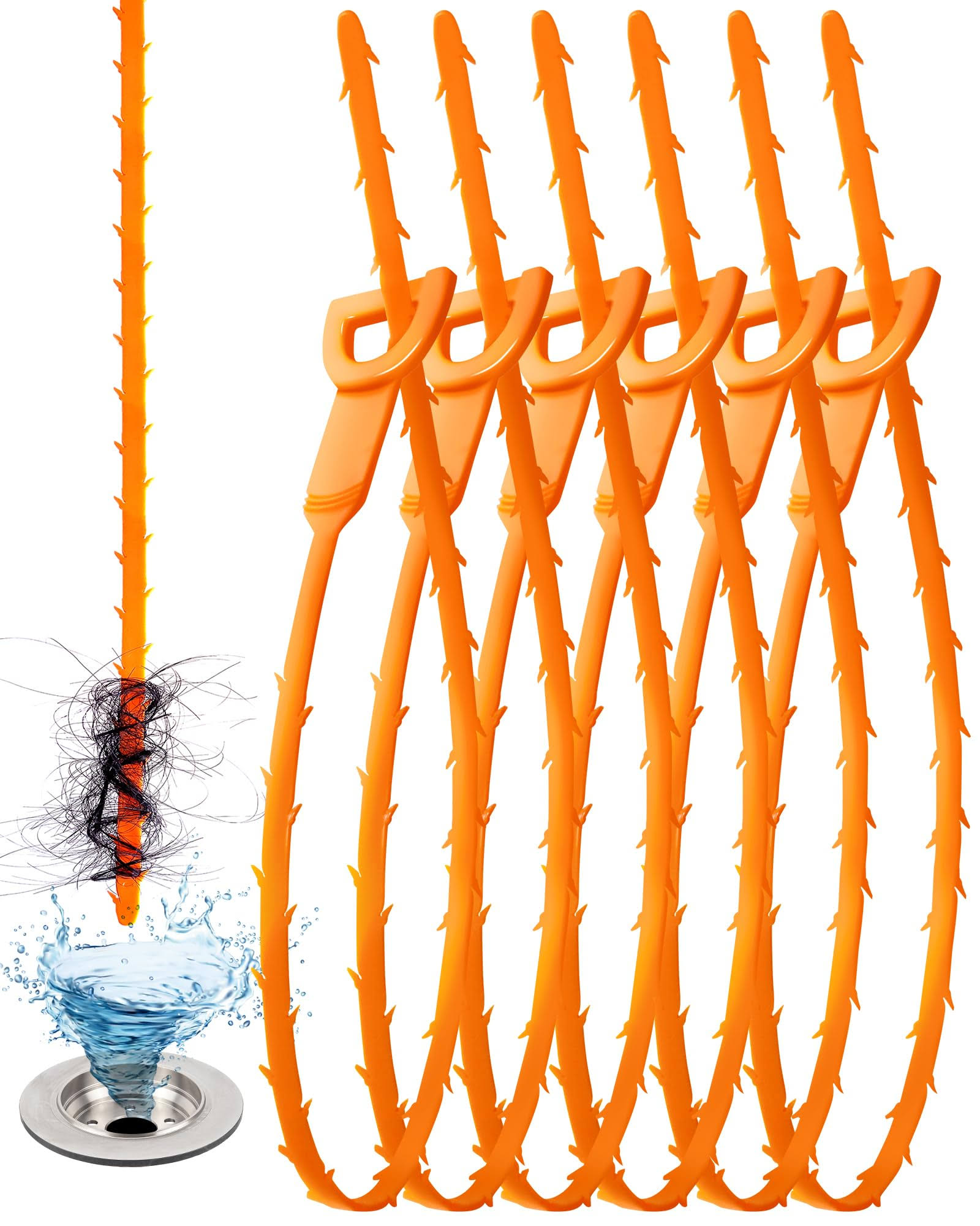 VILINLEE 25 inch Sink Snake Drain Clog Remover Tool,6 Pack Drain Cleaner Hair Clog Remover Tool, Drain Hair Remover Plumbers Snake, Drain Cleaner