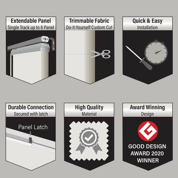 EMOH 6-Panel Light Filtering Single Rail Panel 70 in.-130 in. W x 94 in. H, Panel Width 23.5 in., Nobel Gray, Dark Gray