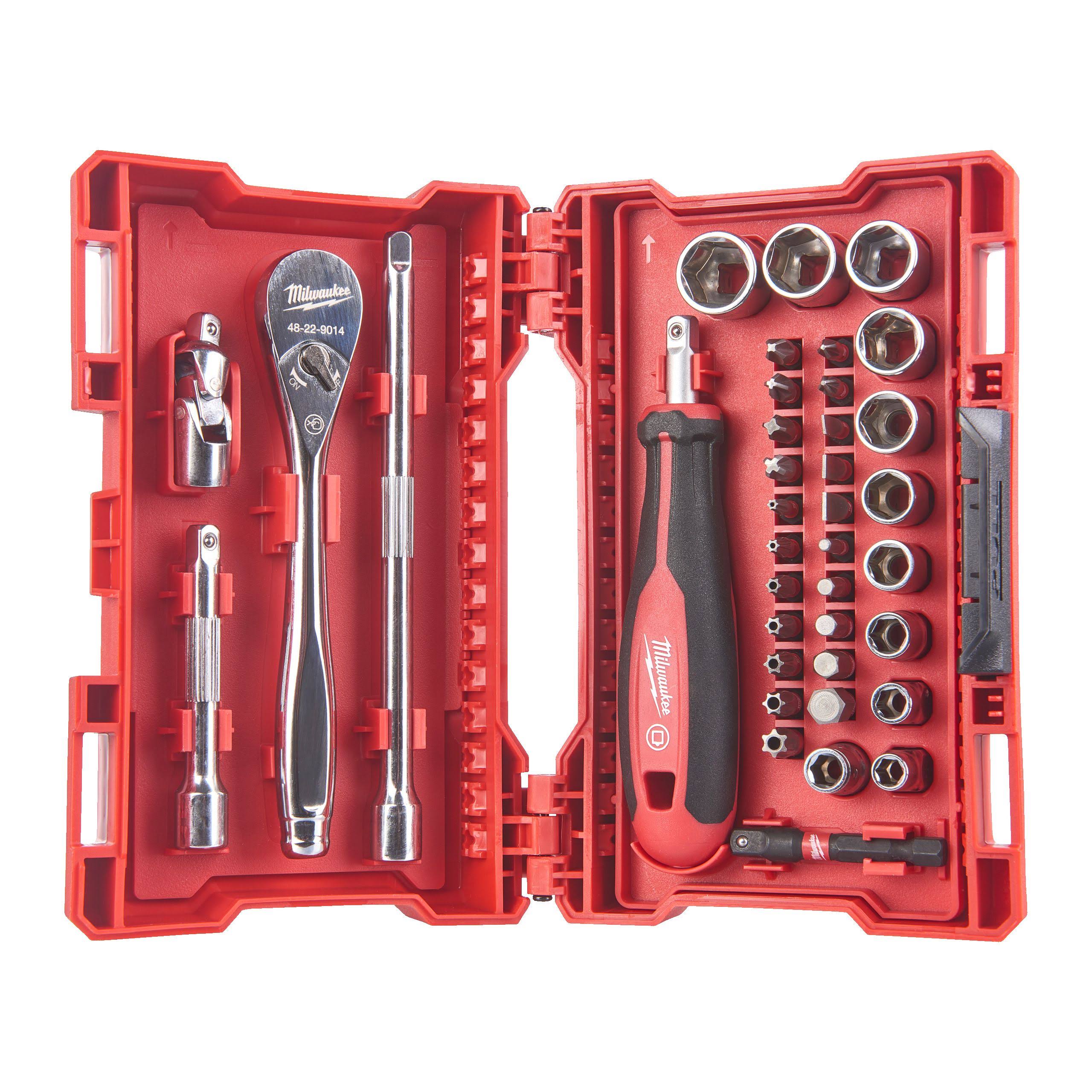 Milawaukee Ratchet, Socket and Bit Set 1/4 inch 38 Pieces