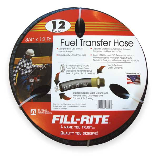 Fill-Rite FRH07512GR 3/4 in NPT Inlet/Outlet Fuel Hose, 12 ft.