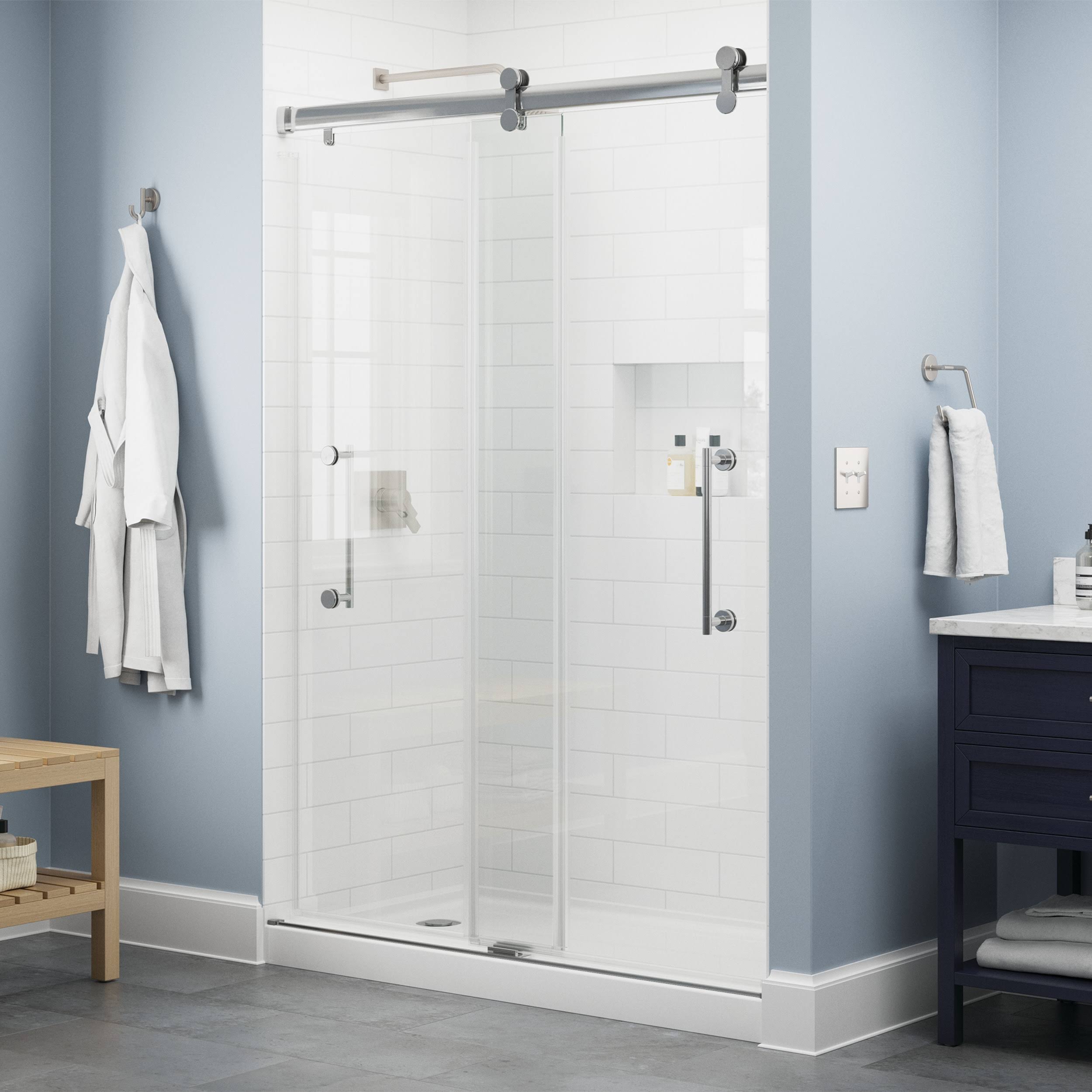 Delta Paxos 60 in. W x 76 in. H Sliding Frameless Shower Door in Chrome with 5/16 in. 8 mm Clear Glass