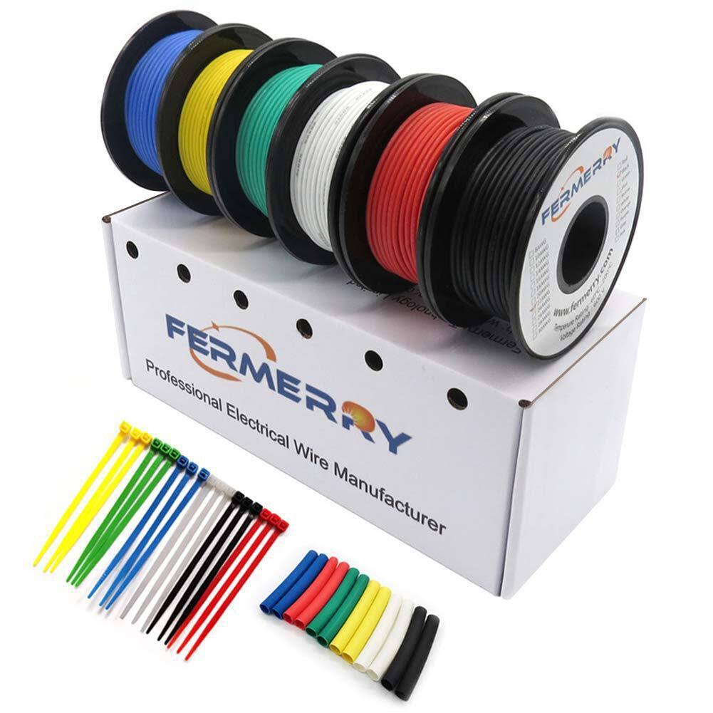 20AWG Stranded Wire Electrical Wire Silicone Cables Hook Up Wire Kit 6 Colors 5ft Each 20 Gauge Stranded Wire from Fermerry