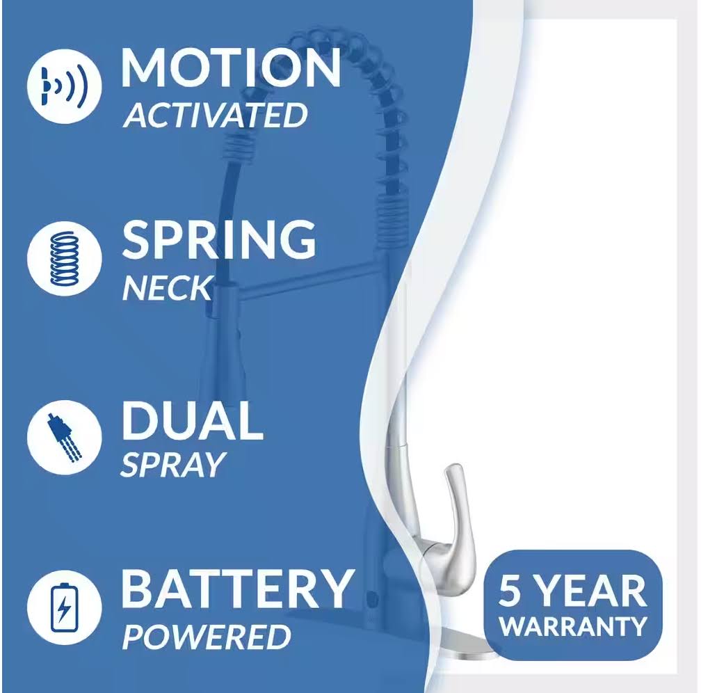 Flow Motion Activated Single-Handle Pull-Down Spring Neck Sprayer Kitchen Faucet in Brushed Nickel