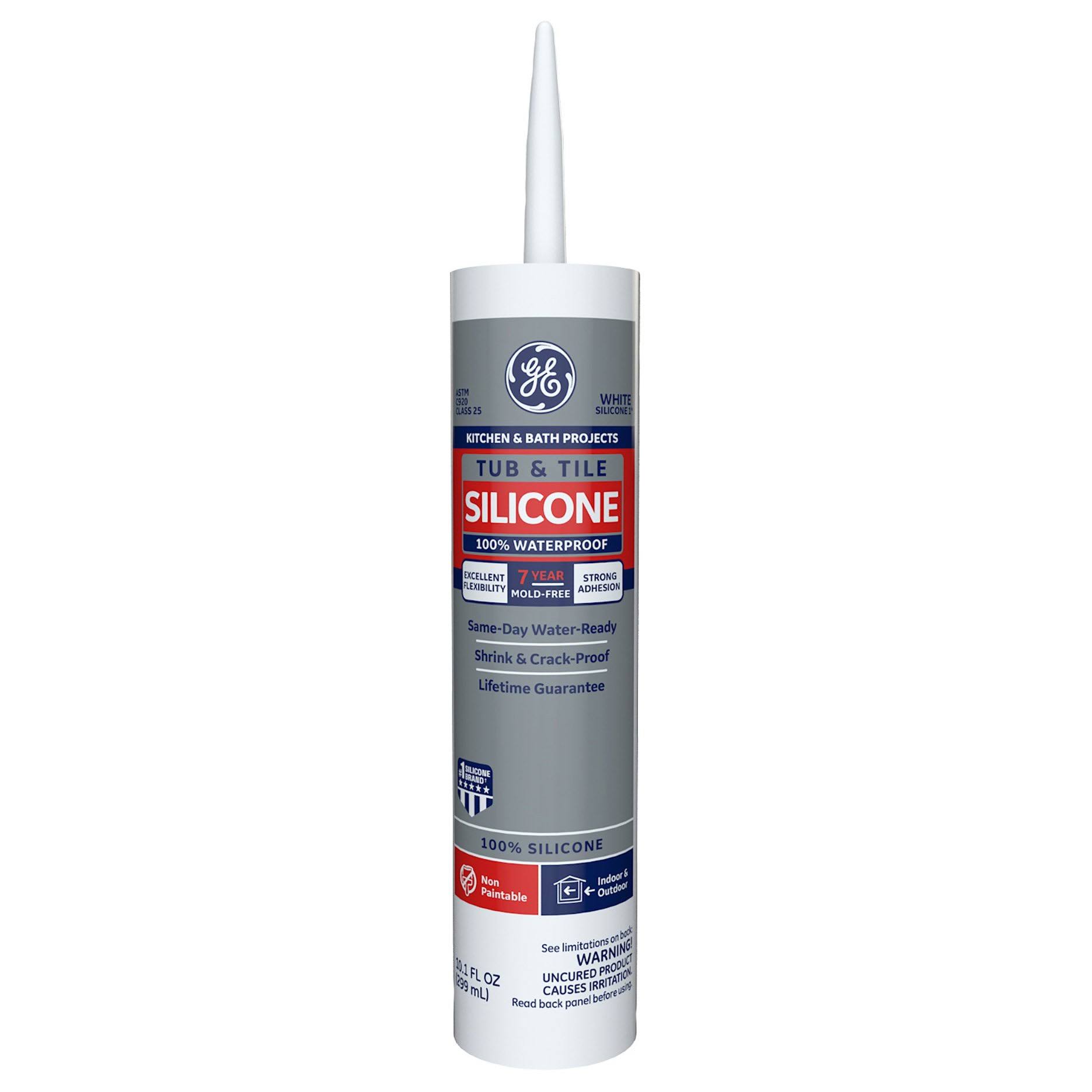 GE Tub & Tile Silicone 1 Sealant, White, 10.1 oz.