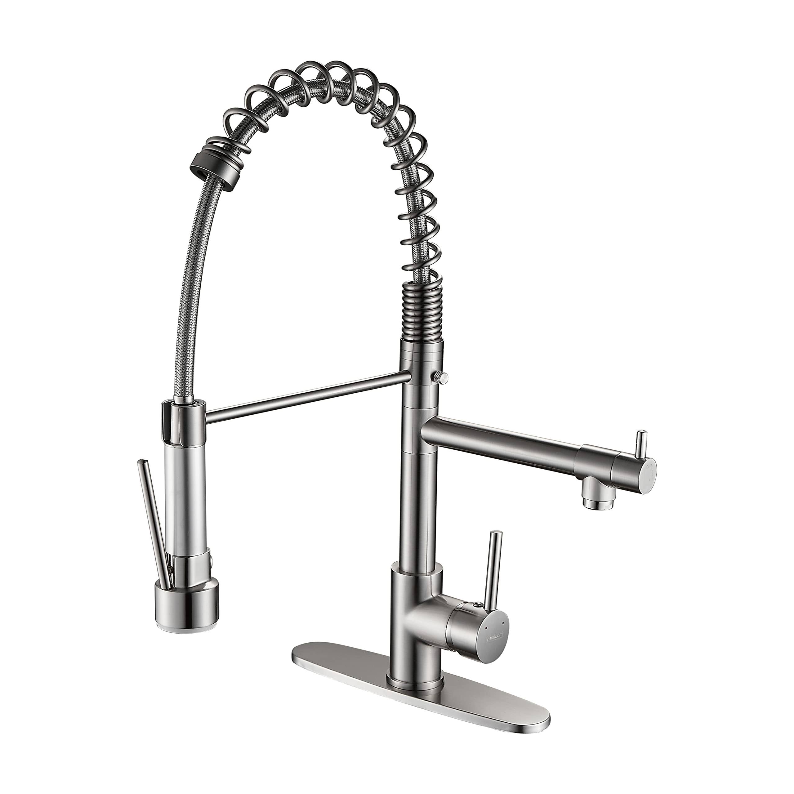 Kitchen Faucet with Pull Down Sprayer, Yundoom Brushed Nickel Kitchen Faucet, Faucet for Kitchen Sink, 2 Handle Kitchen Sink Faucets, RV Farmhouse