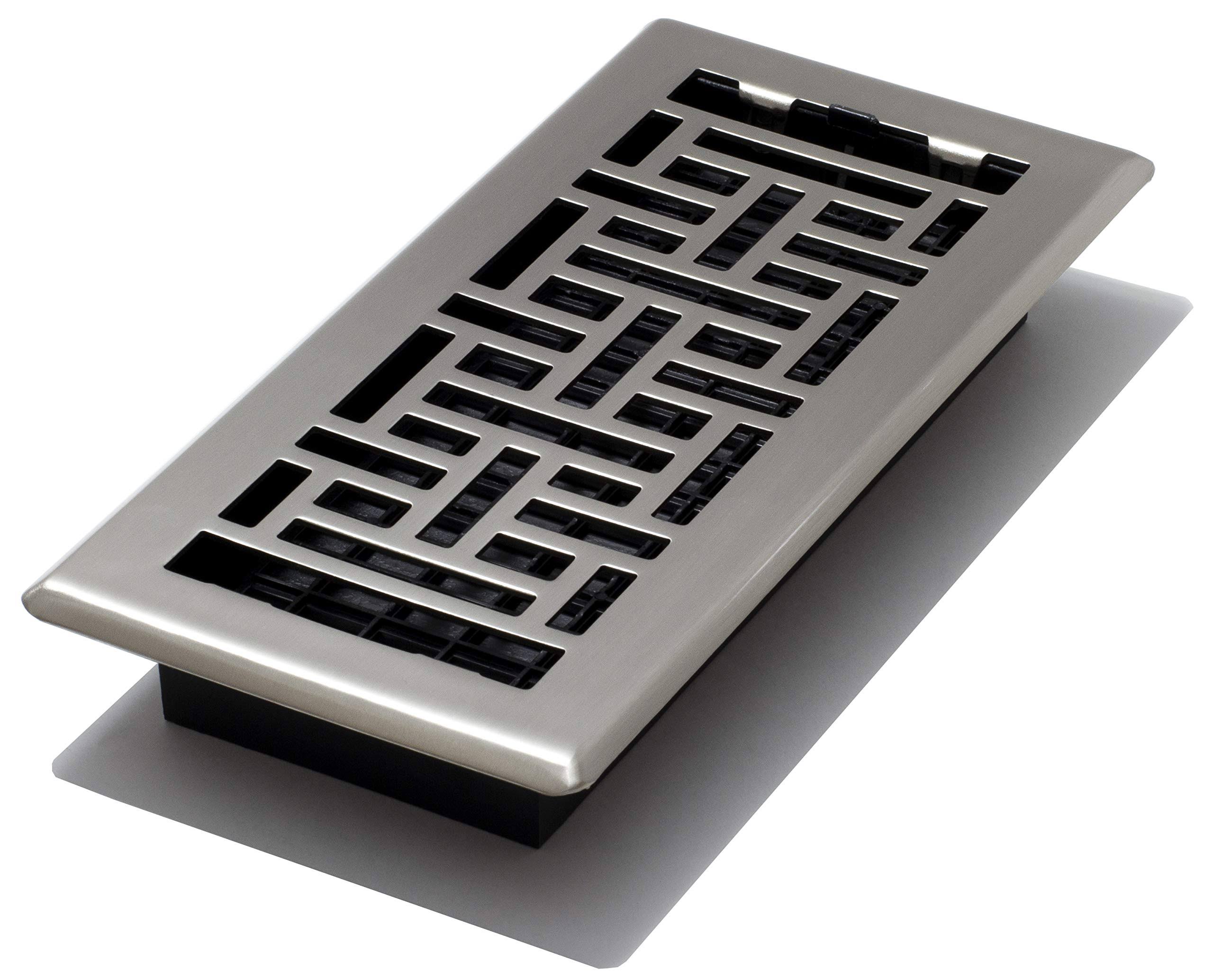 Decor Grates 4 in. x 10 in. Steel Brushed Nickel Oriental Design Floor Register