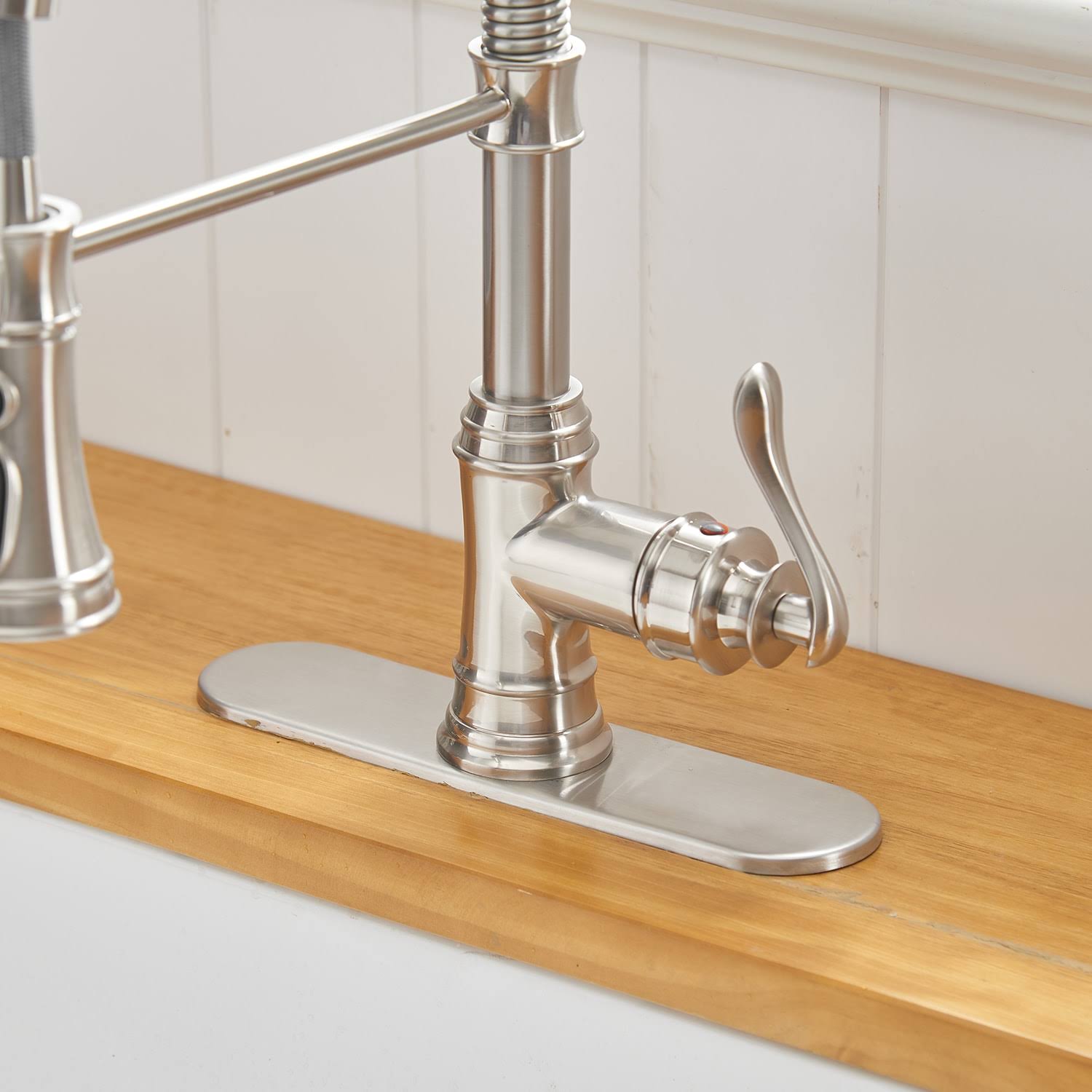 BWE Single-Handle Pull-Down Sprayer 3 Spray High Arc Kitchen Faucet with Deck Plate in Brushed Nickel